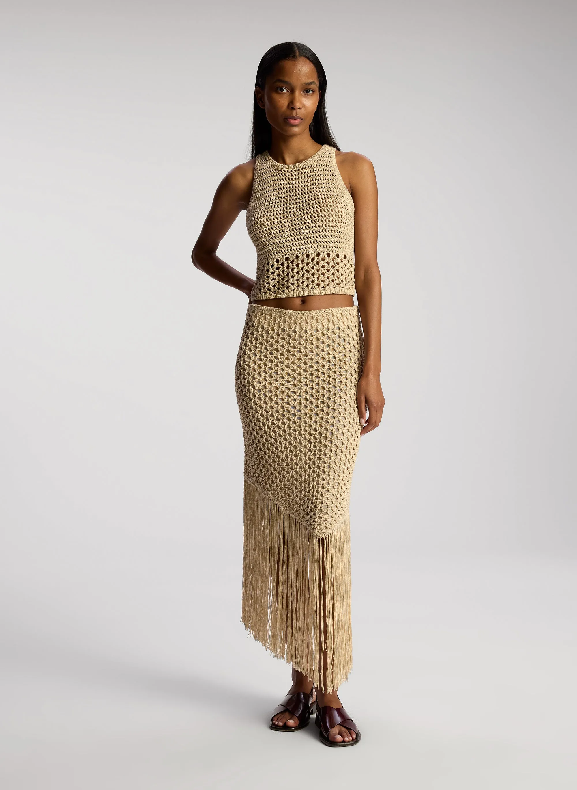 Leona Crochet Fringe Midi Skirt sold by A.L.C.