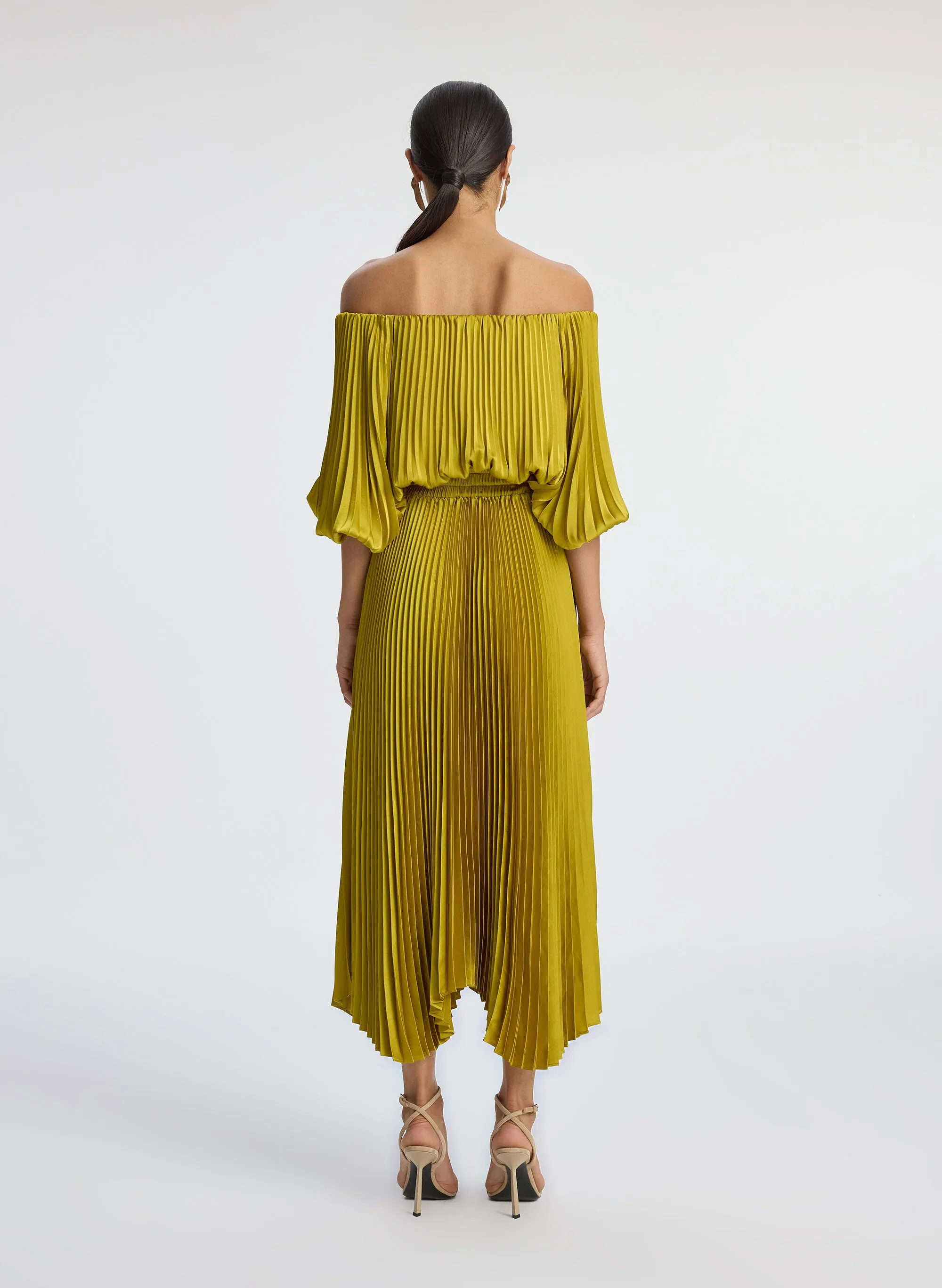 Sienna Satin Pleated Off Shoulder Dress sold by A.L.C. product image thumbnail 5