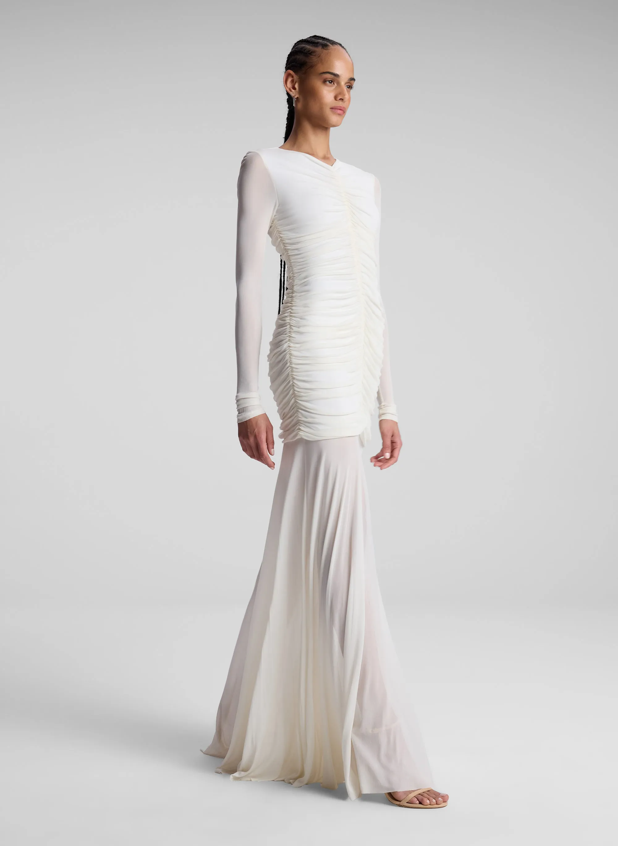 fawn ruched mesh maxi dress ALC Women's Fawn Ruched Mesh Maxi Dress Saint Bernard