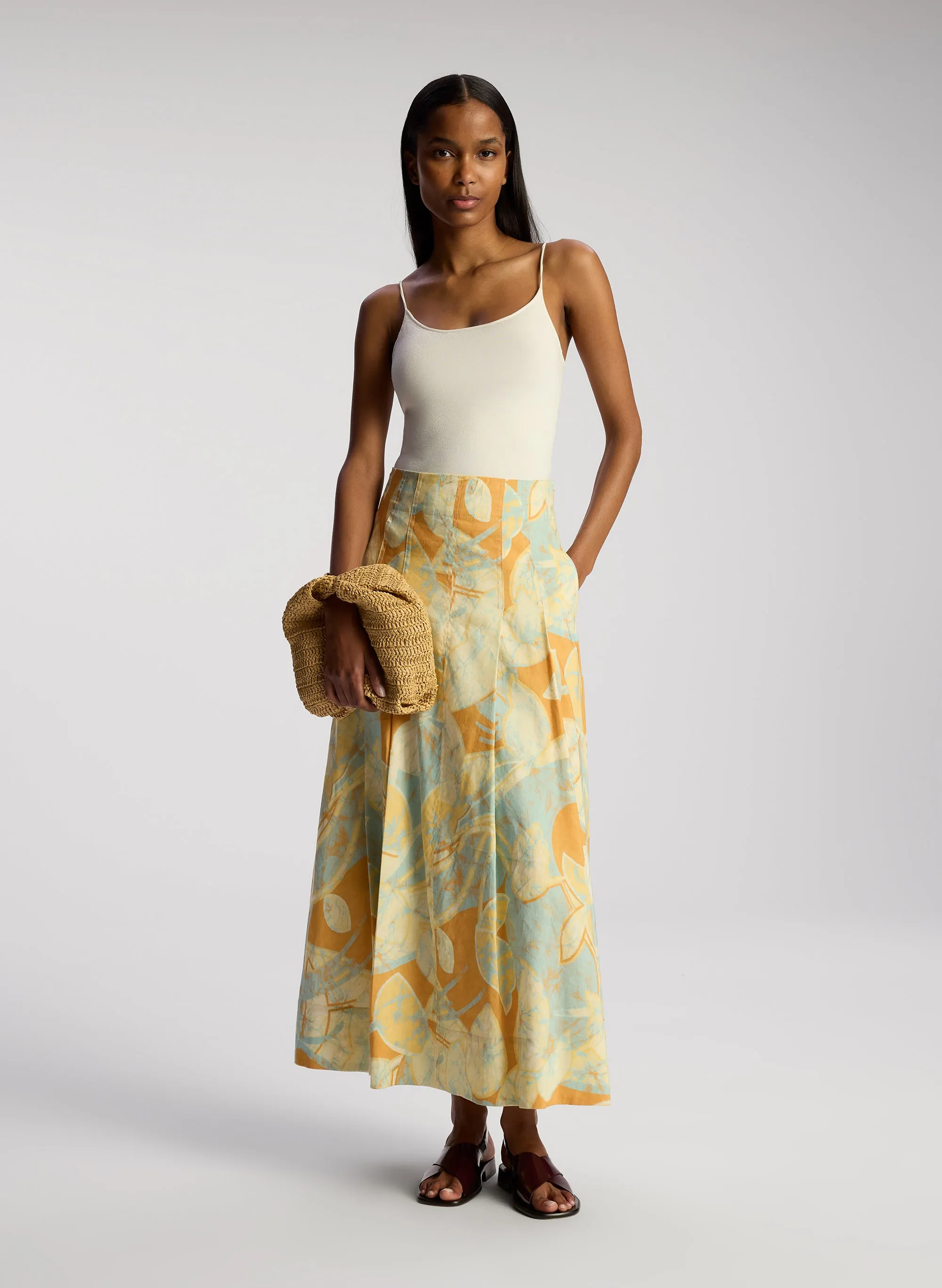 Eve Linen Poplin Midi Skirt sold by A.L.C.