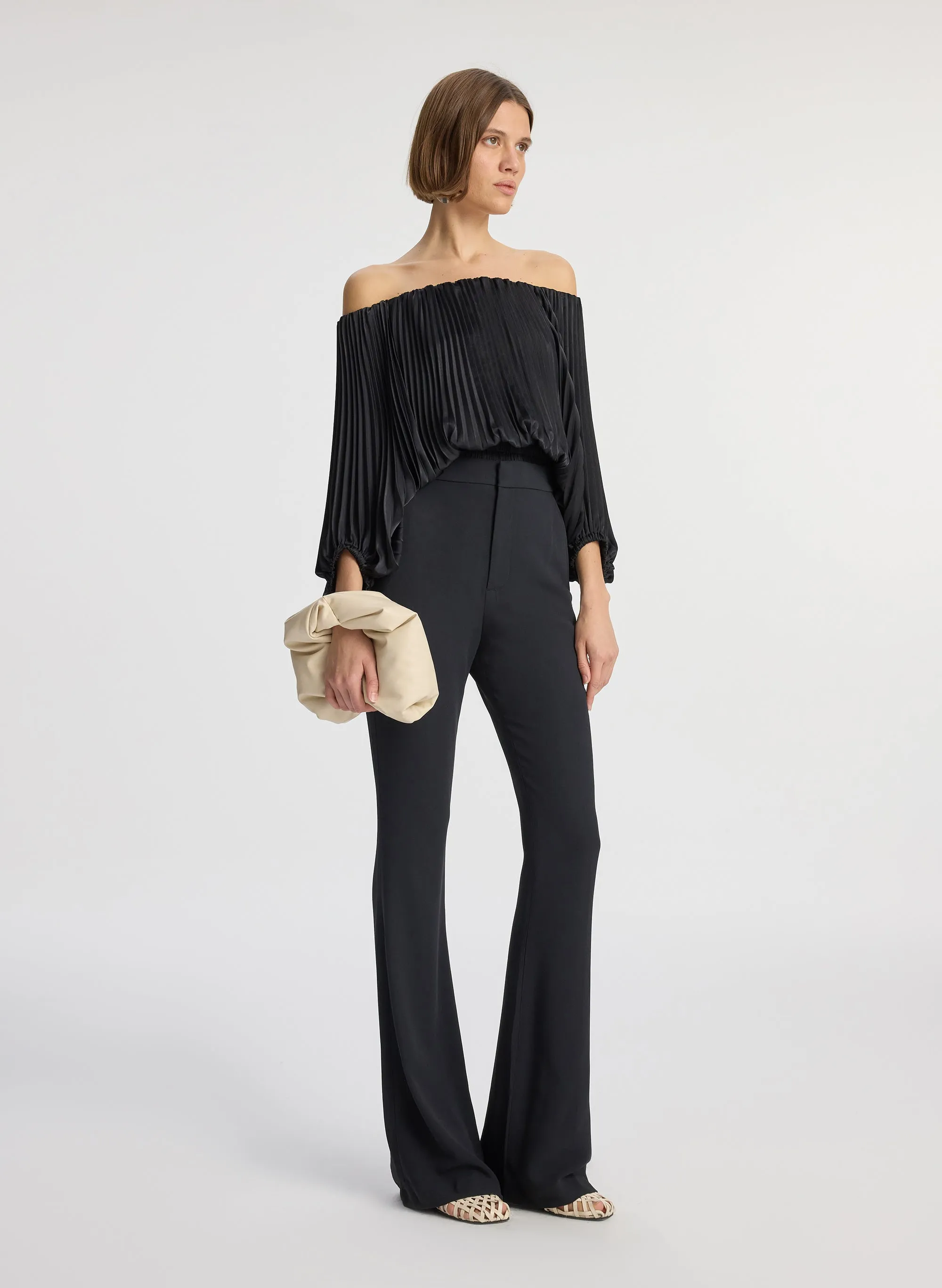 Sienna Satin Pleated Off Shoulder Top sold by A.L.C.