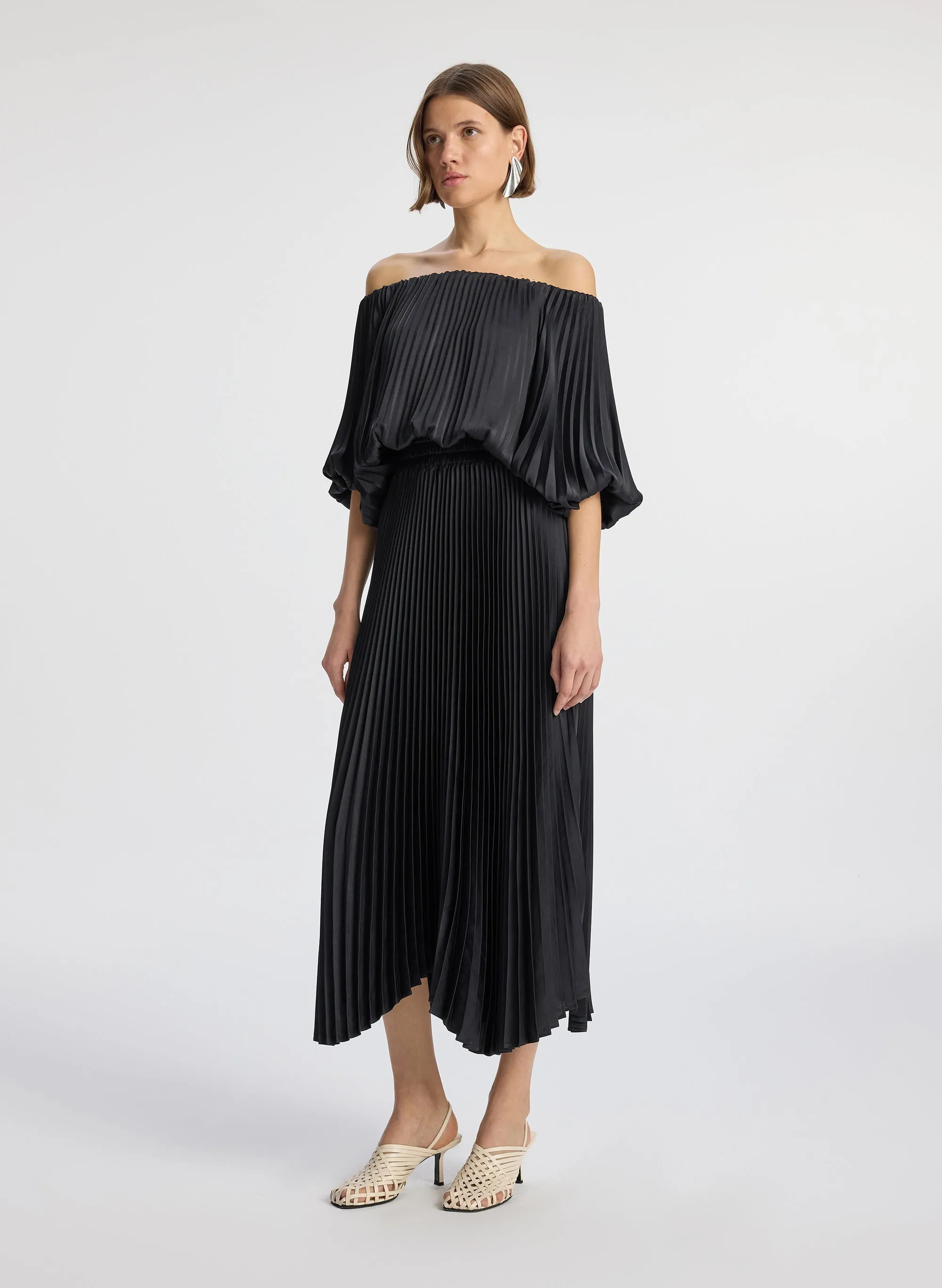 Sienna Satin Pleated Off Shoulder Dress sold by A.L.C. product image thumbnail 4