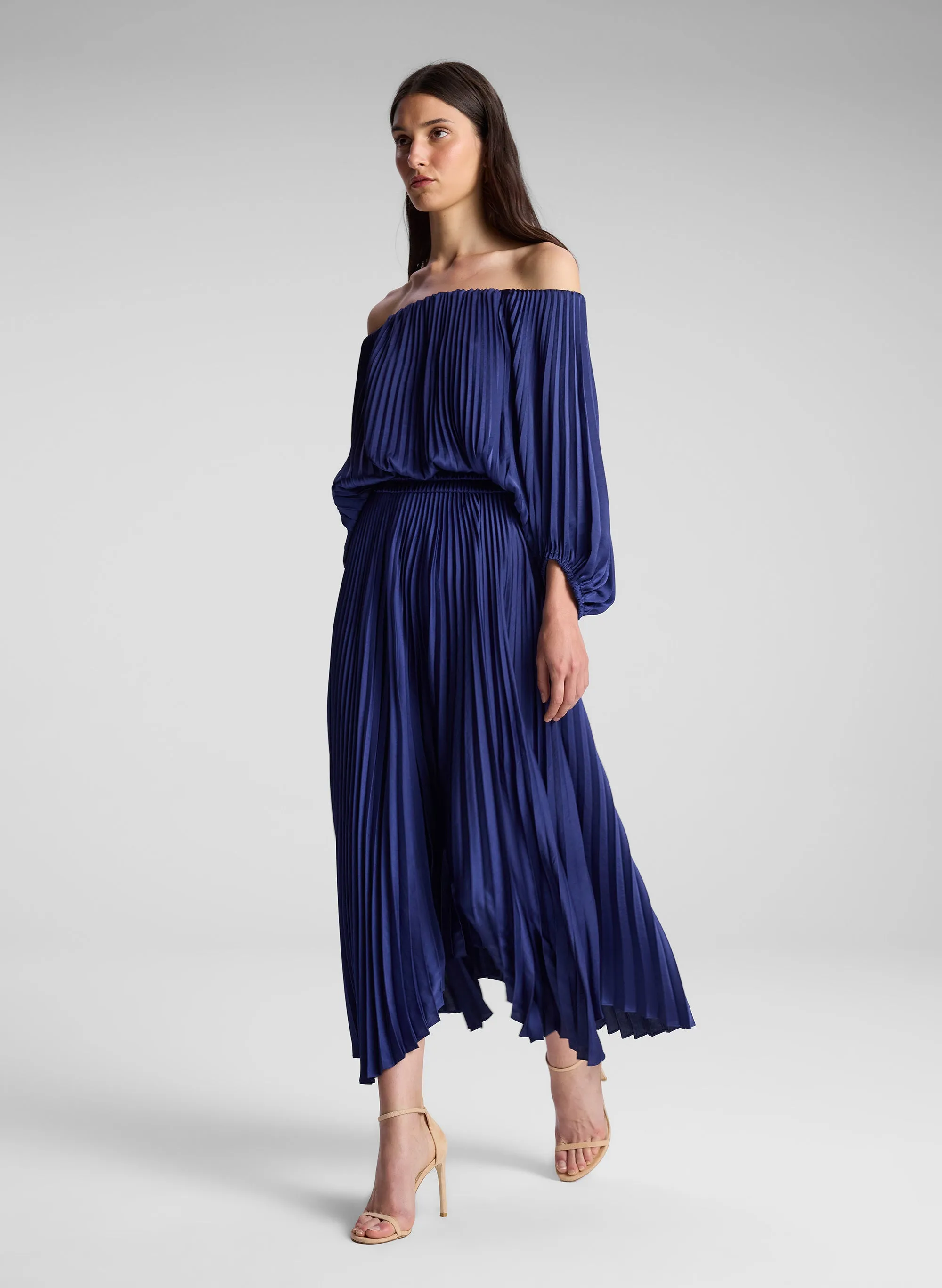Sienna Satin Pleated Off Shoulder Dress sold by A.L.C. product image thumbnail 3