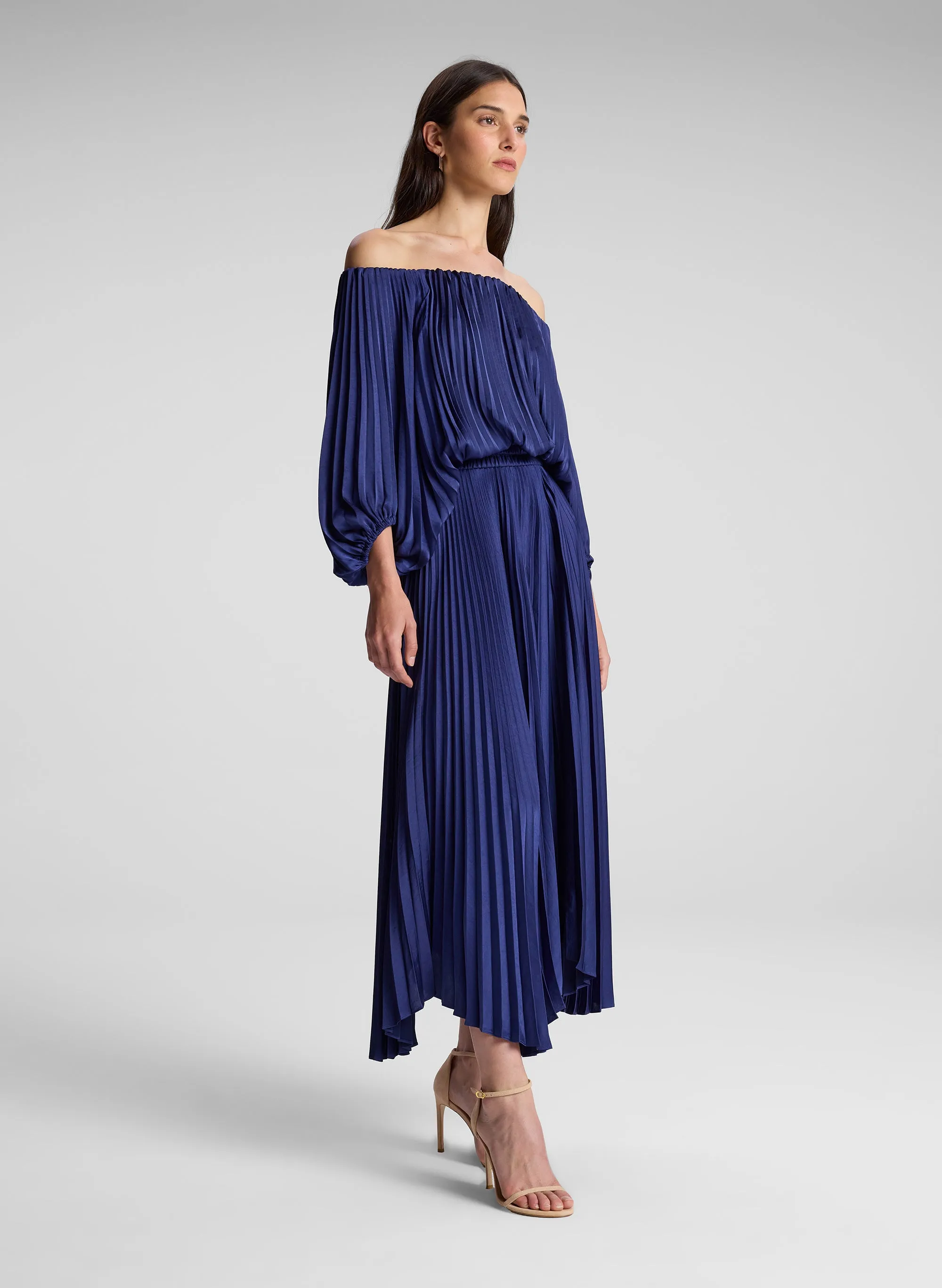 Sienna Satin Pleated Off Shoulder Dress sold by A.L.C. product image thumbnail 4