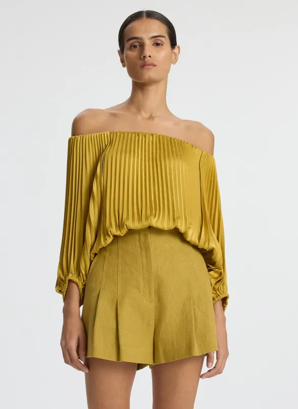 Sienna Satin Pleated Off Shoulder Top made by A.L.C.