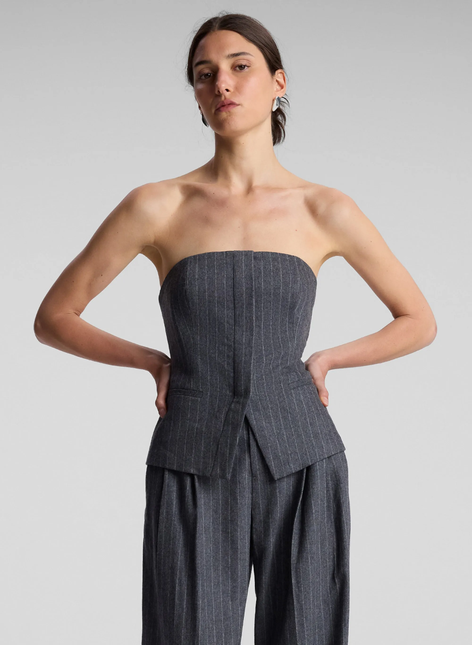 Renee Strapless Wool Cashmere Pinstripe Top sold by A.L.C.