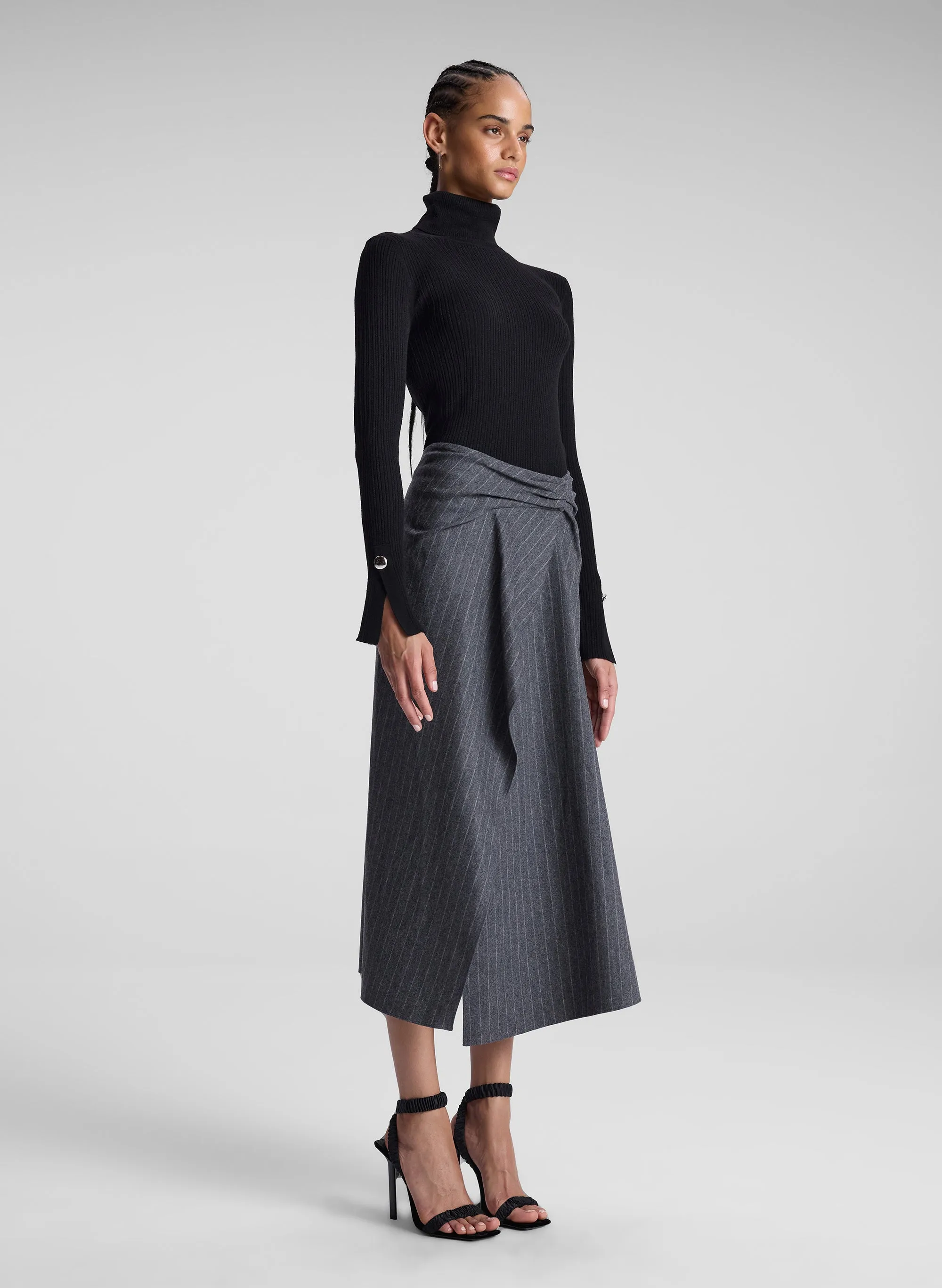 Clara Wool Cashmere Pinstripe Midi Skirt sold by A.L.C.