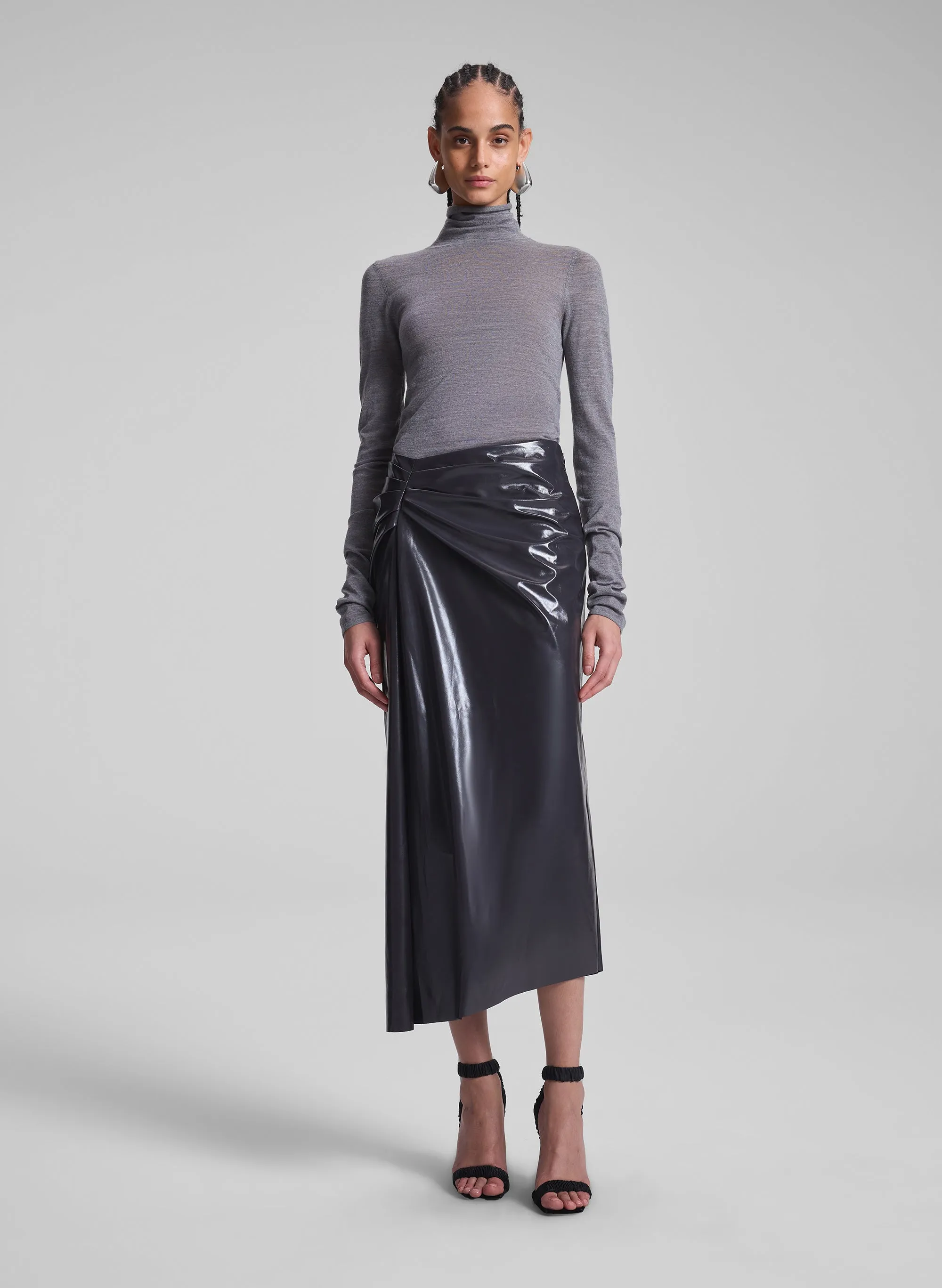 Tessa Patent Vegan Leather Midi Skirt sold by A.L.C.