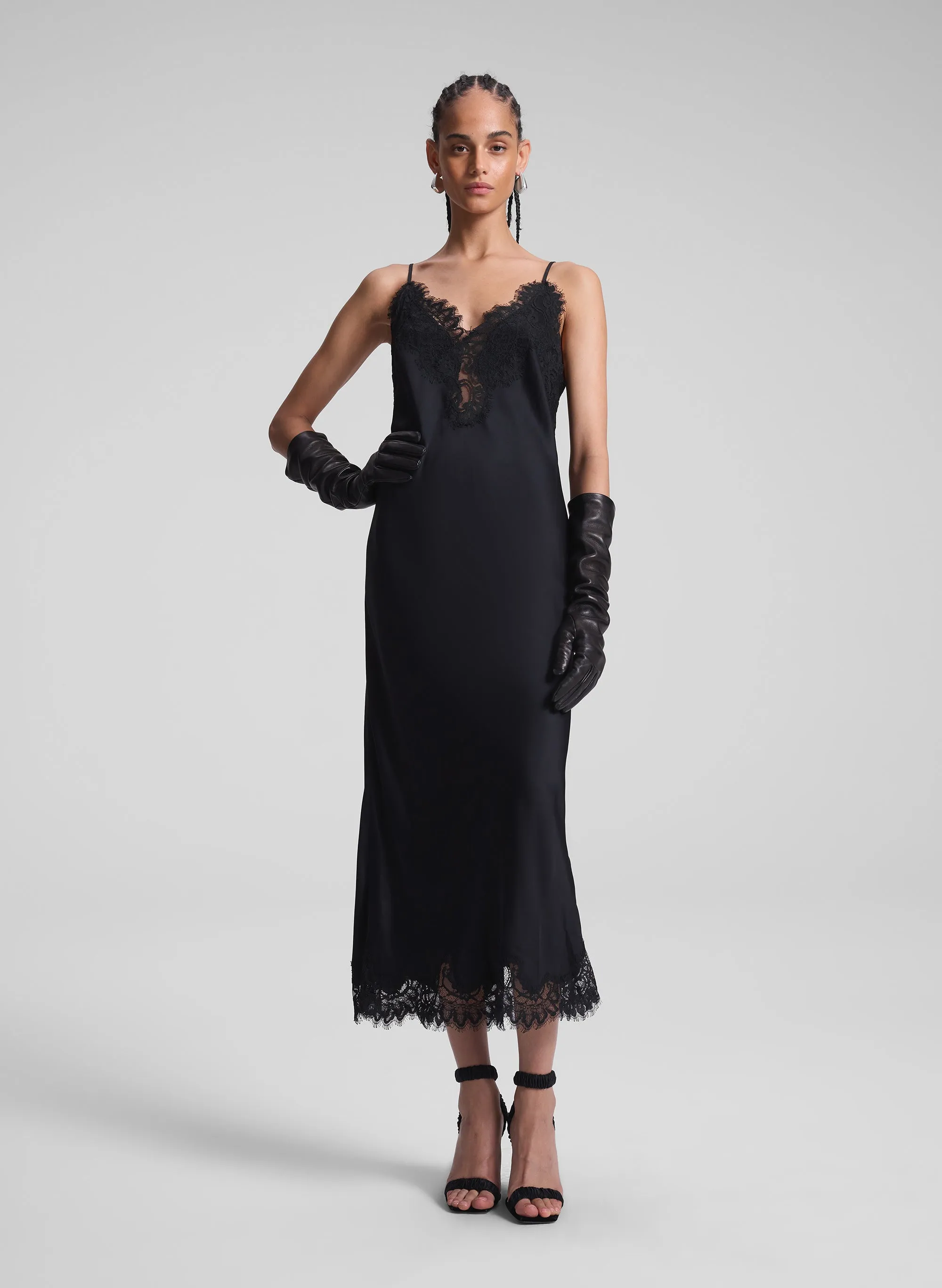 Lennon Satin and Lace Midi Dress sold by A.L.C.