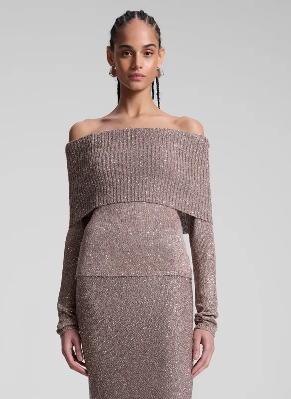 Evelyn Metallic Knit Off Shoulder Top made by A.L.C.