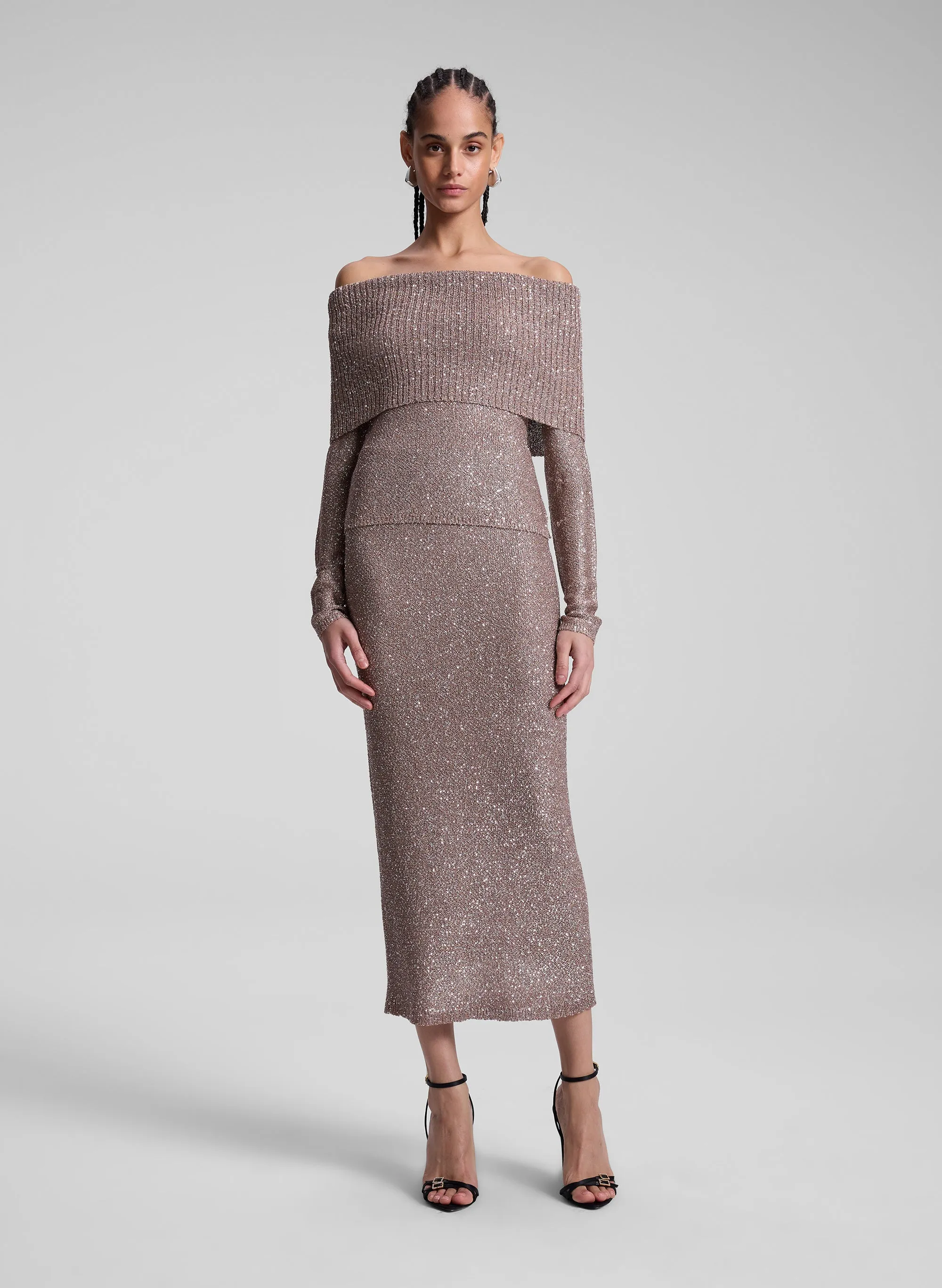 Dana Metallic Knit Midi Skirt sold by A.L.C.