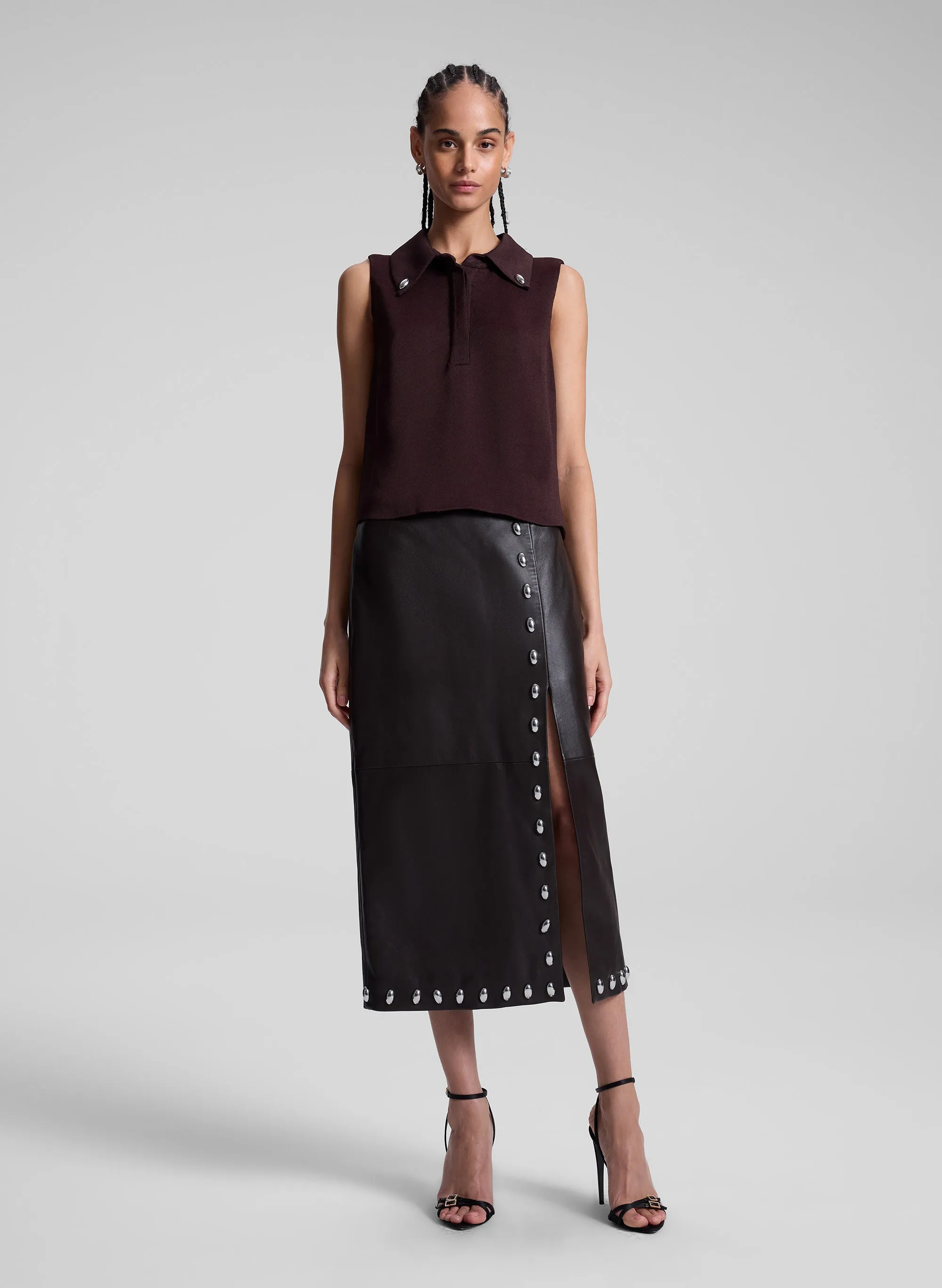 Naomi Studded Leather Midi Skirt sold by A.L.C.