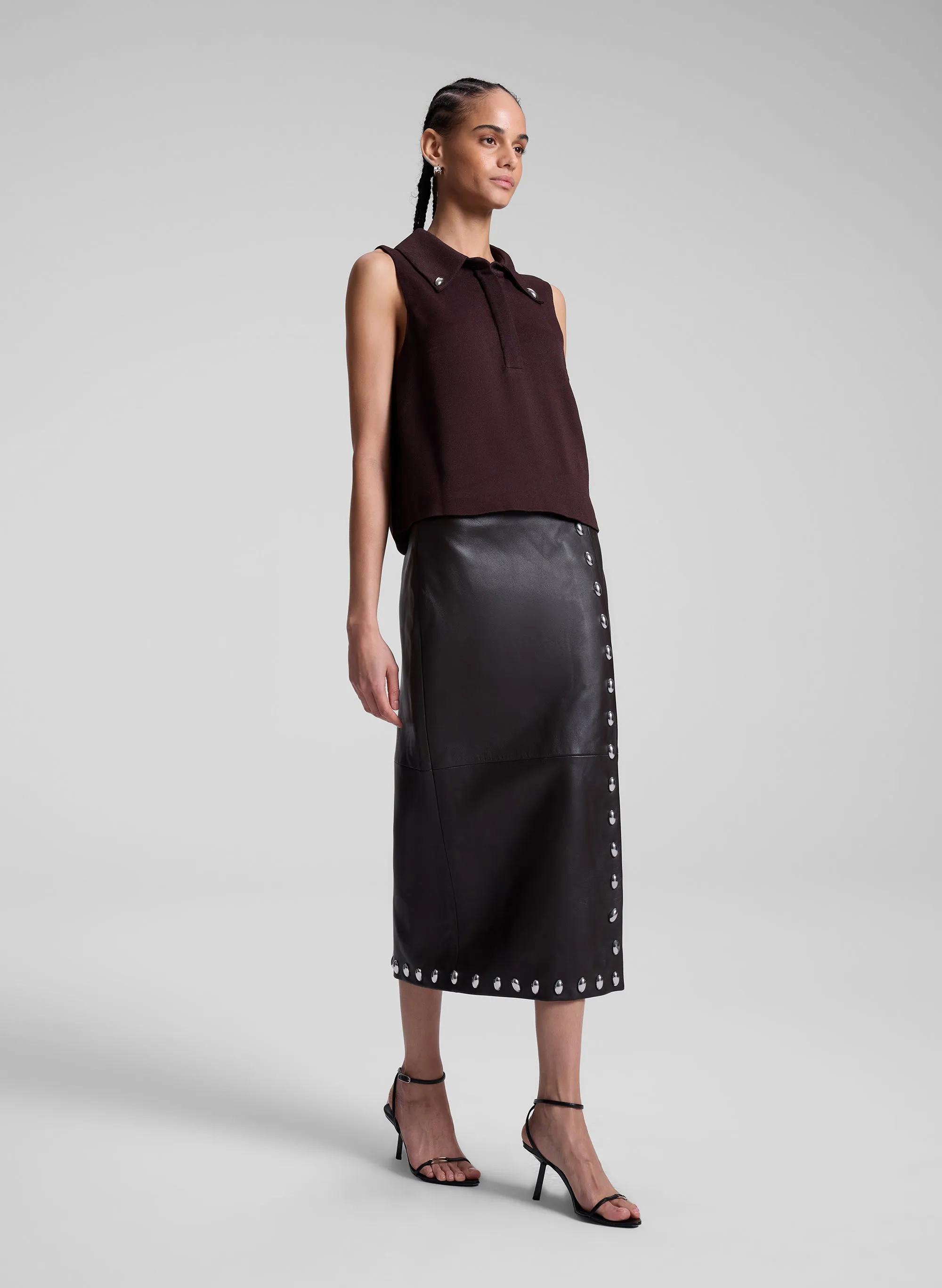 Naomi Studded Leather Midi Skirt sold by A.L.C. product image thumbnail 3