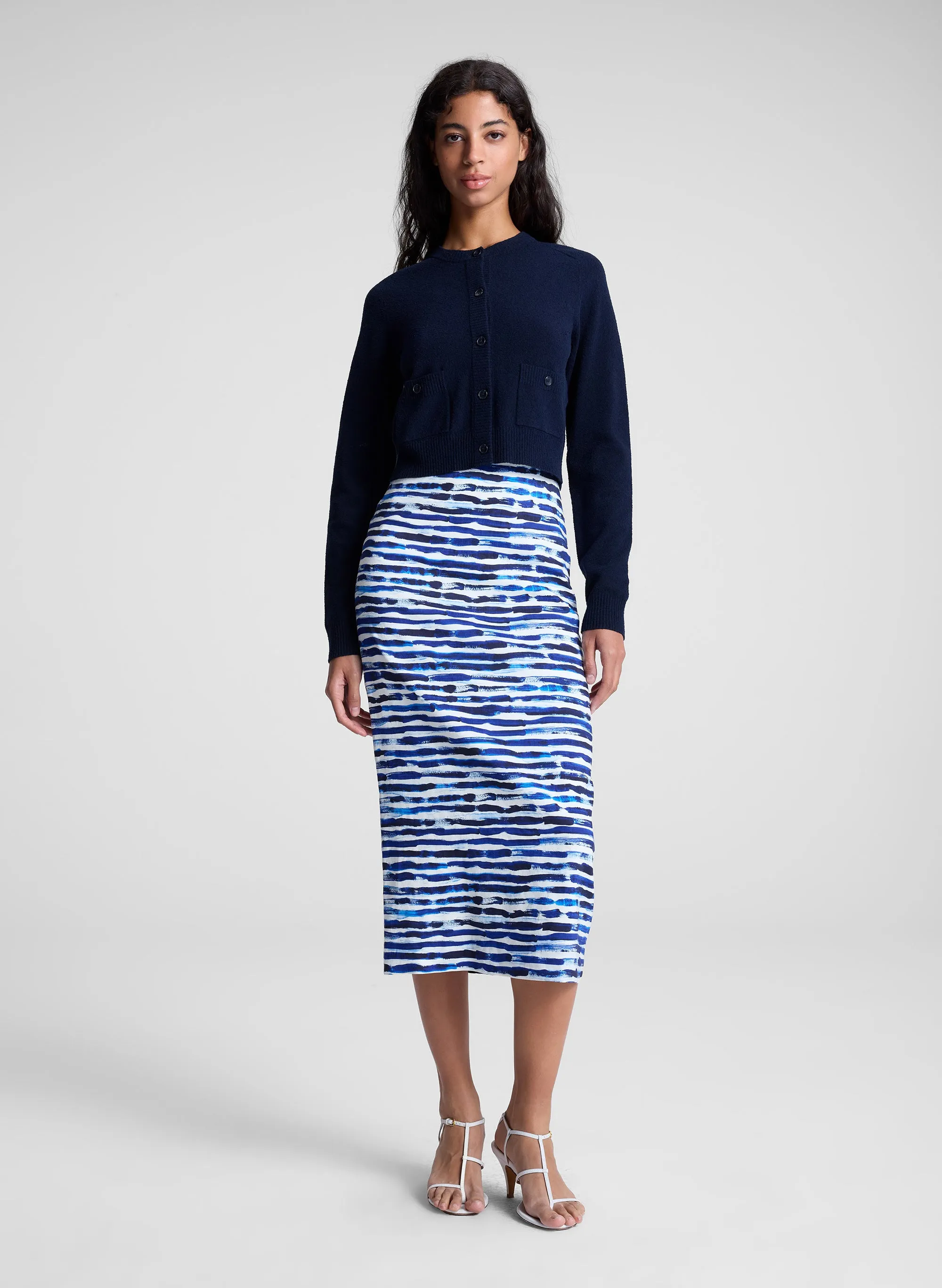 Phoebe Cotton Striped Midi Skirt sold by A.L.C.