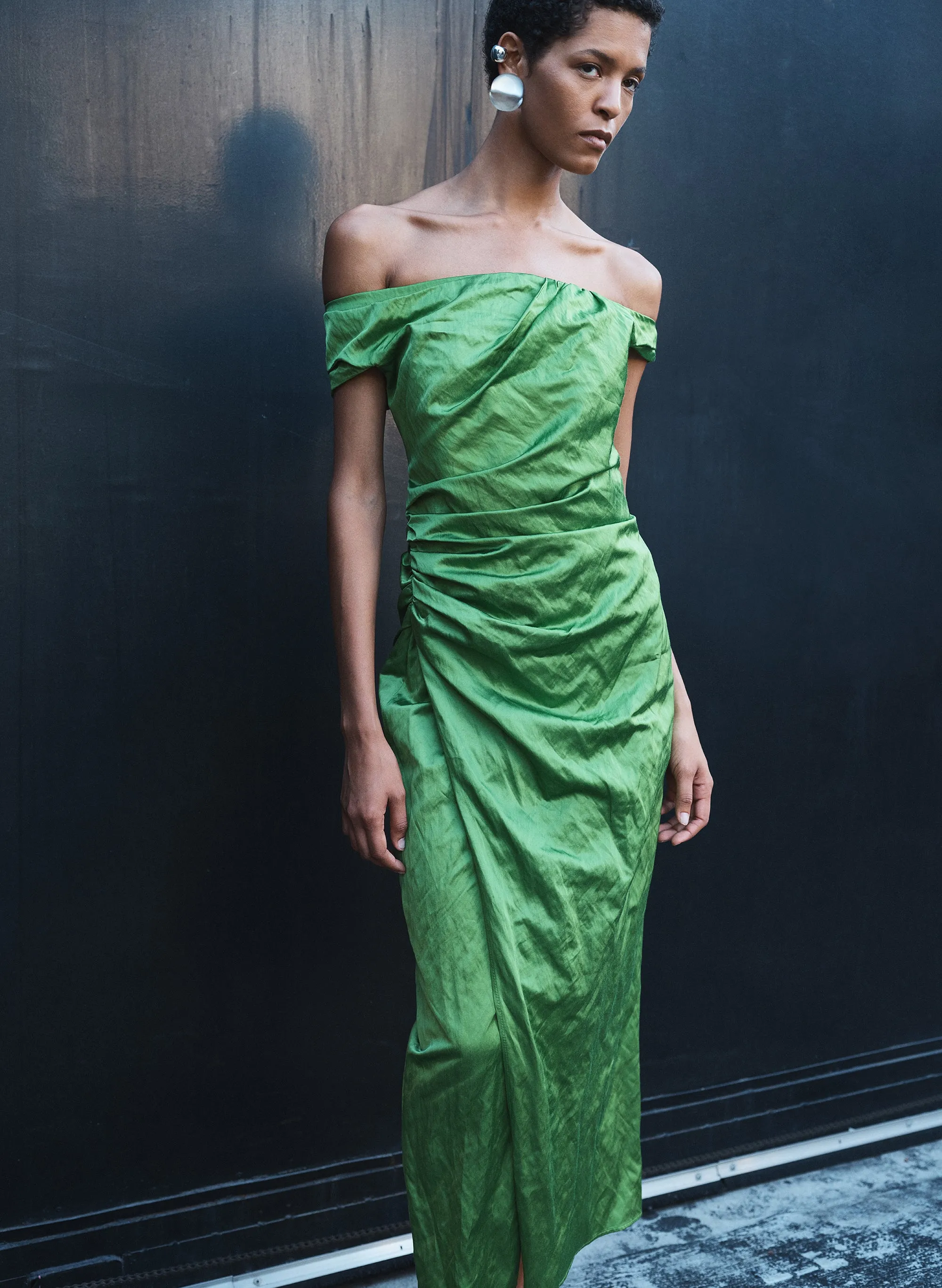 Camille Off Shoulder Satin Dress sold by A.L.C.
