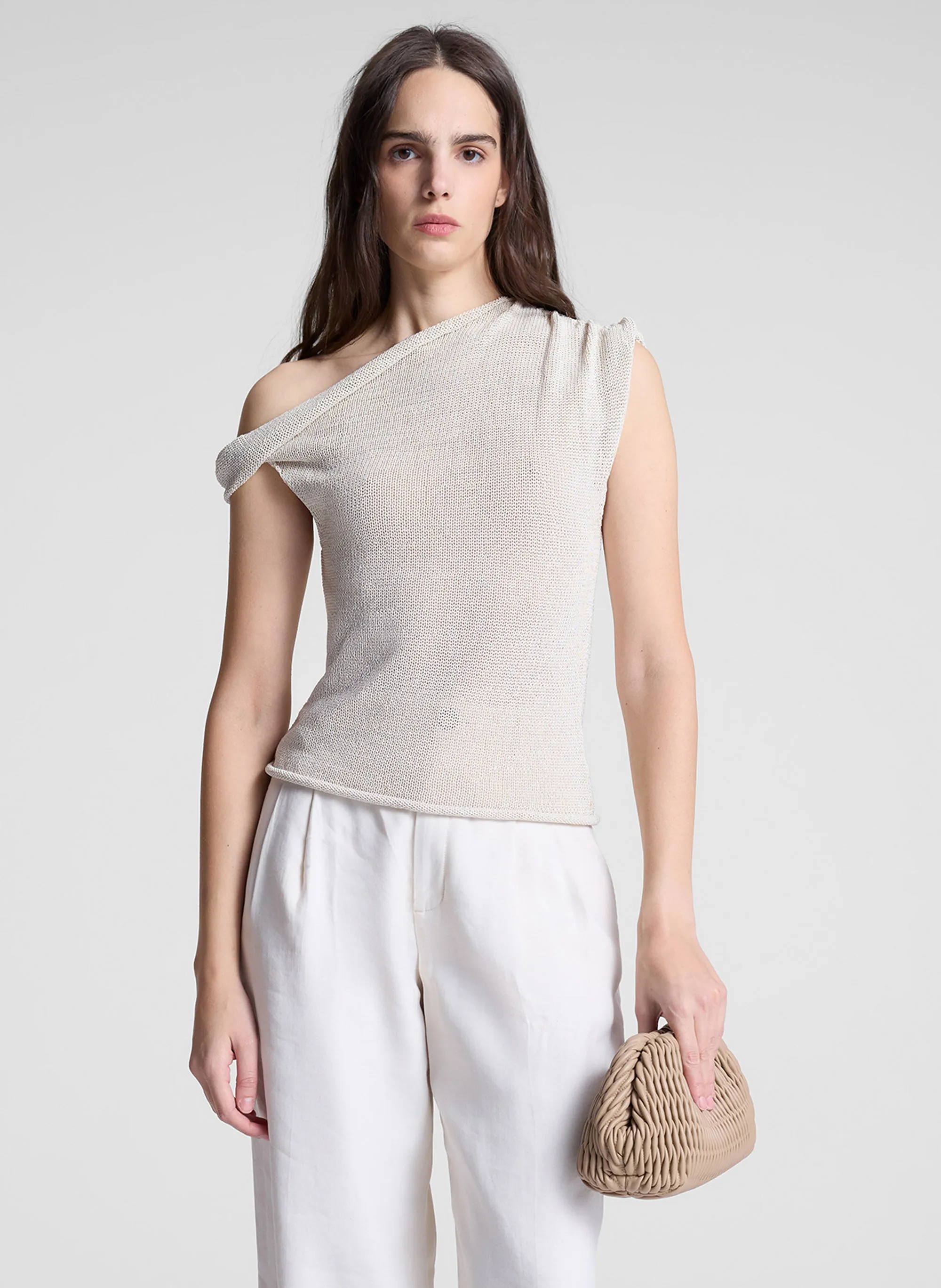 Mona Asymmetric Open Knit Top sold by A.L.C.