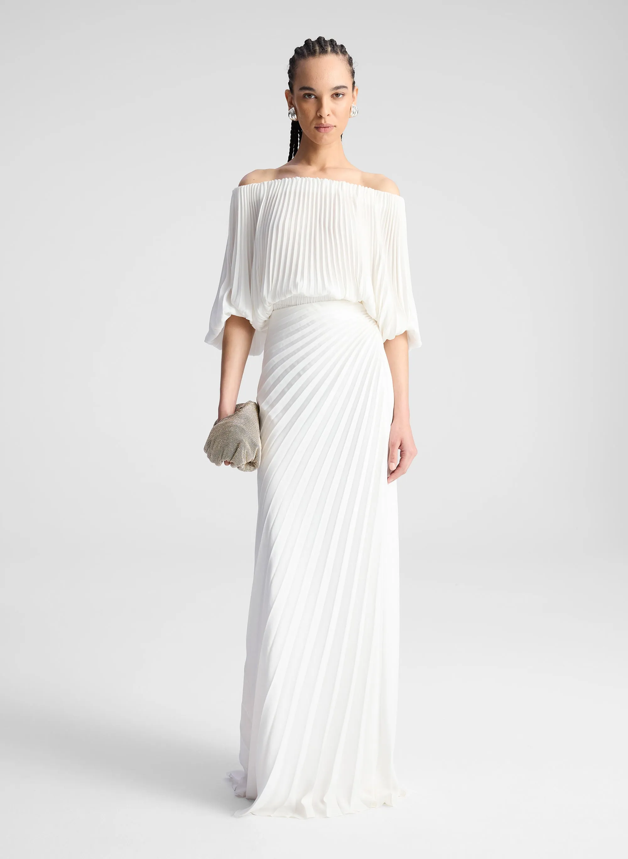 Bianca Satin Pleated Maxi Skirt sold by A.L.C.