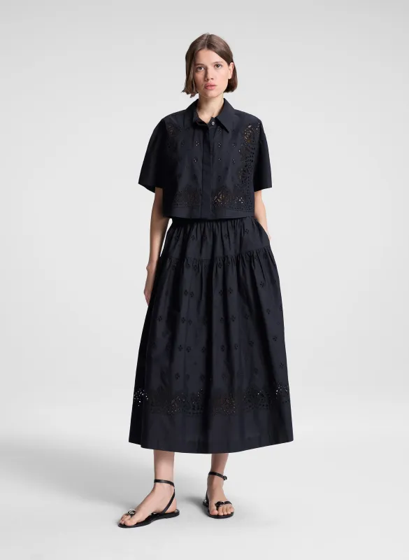 Jay Embroidered Cotton Midi Skirt made by A.L.C.
