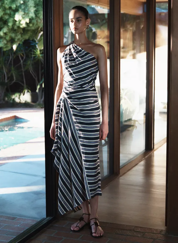 Lyn Striped Linen Midi Dress made by A.L.C.