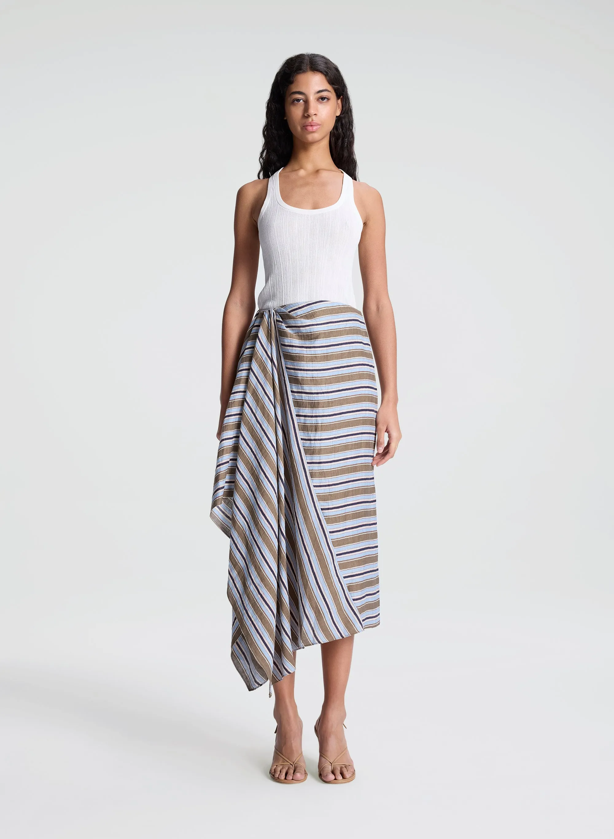 Lota Striped Linen Midi Skirt sold by A.L.C.