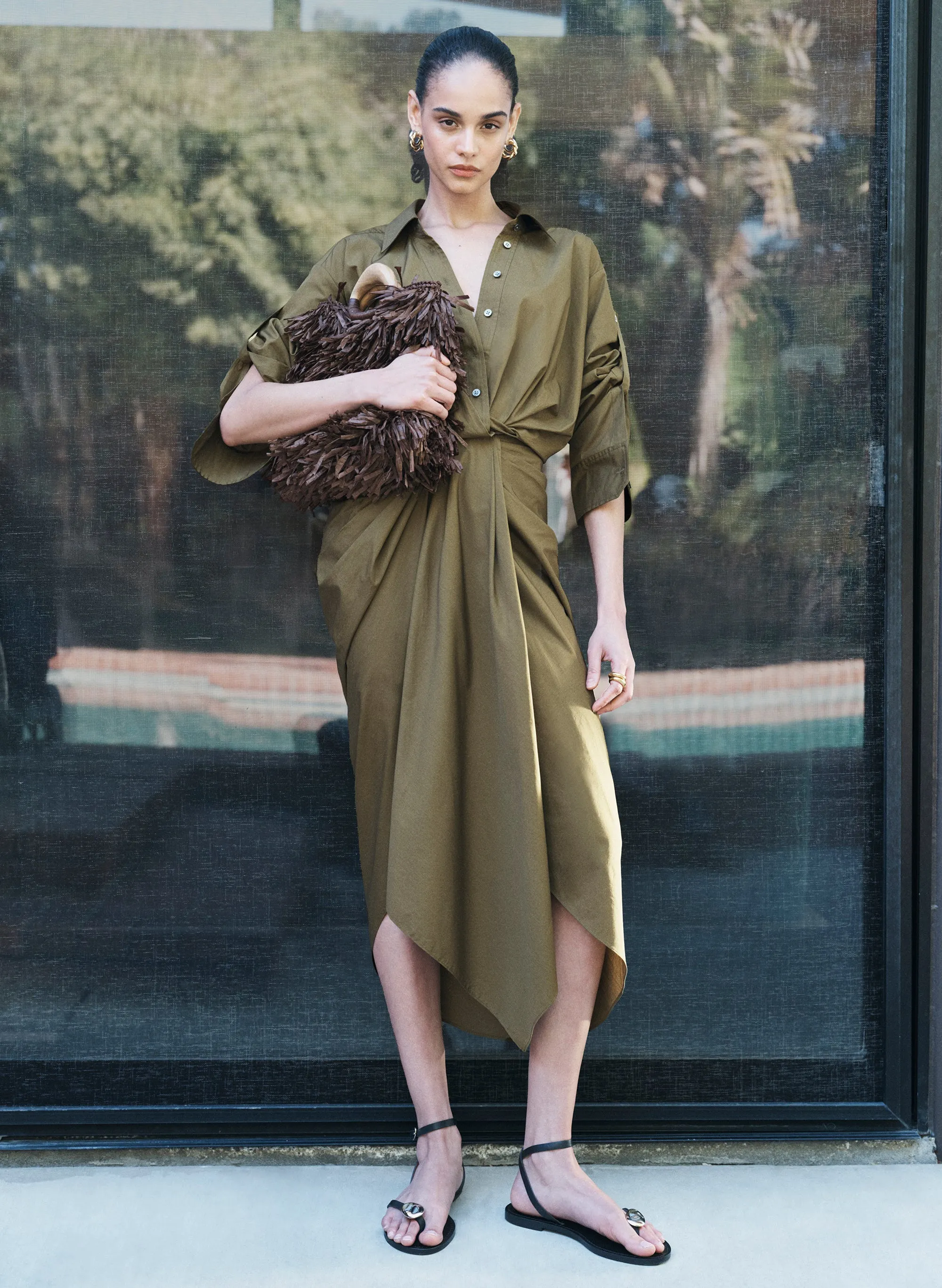 Rhodes Draped Cotton Midi Skirt sold by A.L.C.