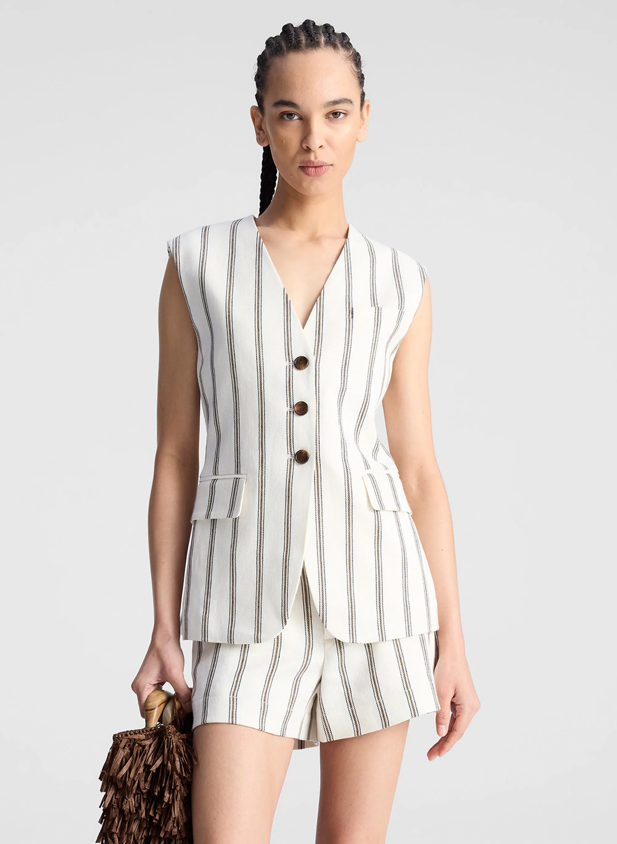 Noa Striped Linen Vest sold by A.L.C.