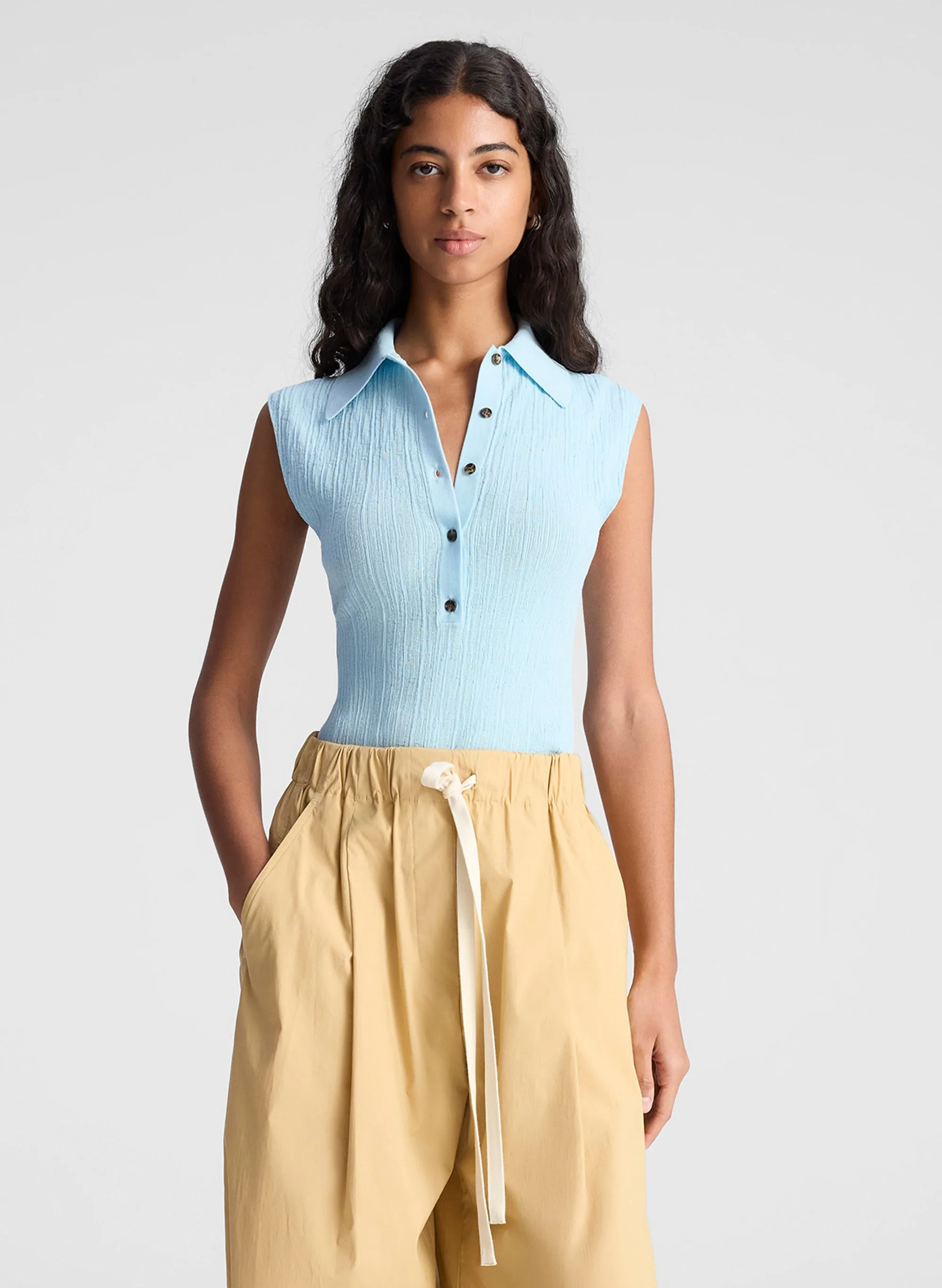 Ollie Fine Cotton Knit Polo Top sold by A.L.C.