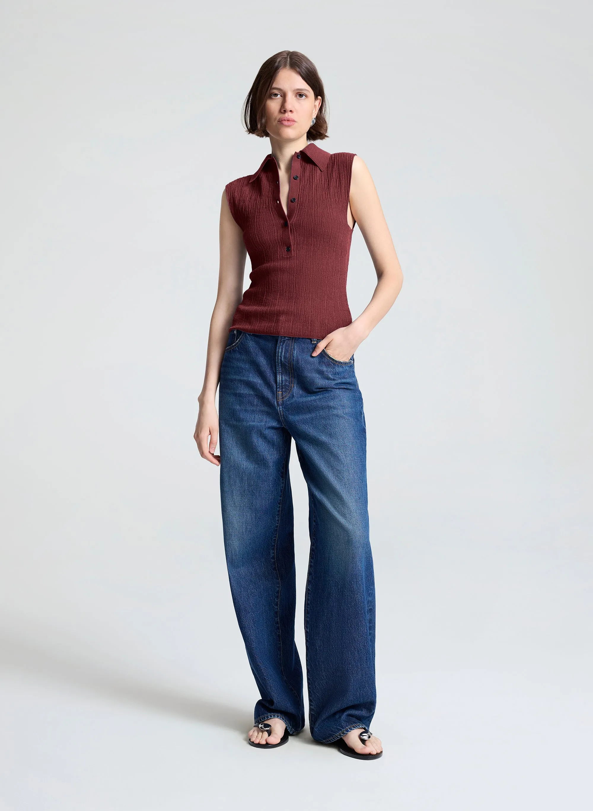 Ollie Fine Cotton Knit Polo Top sold by A.L.C.