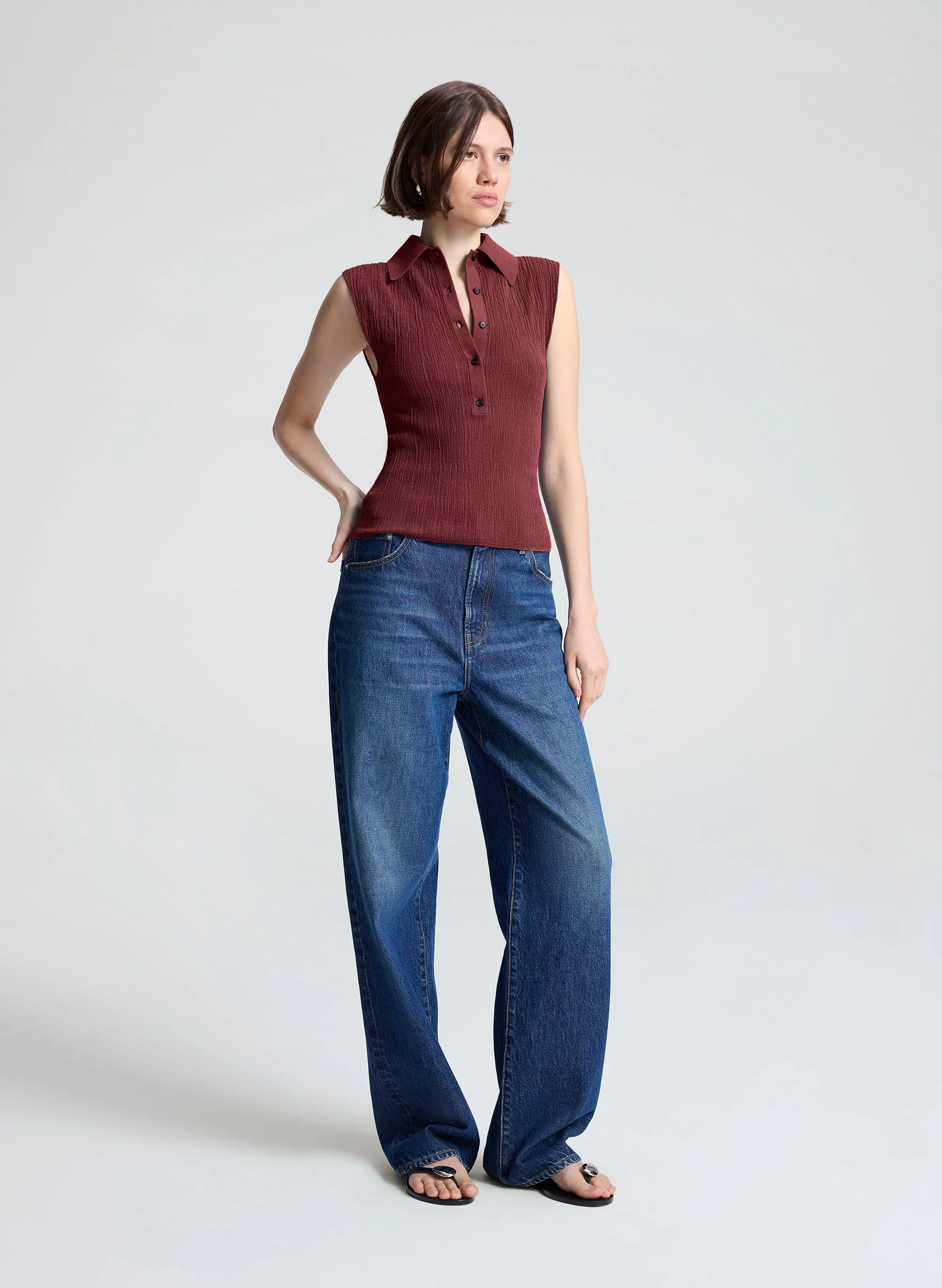 Ollie Fine Cotton Knit Polo Top sold by A.L.C. product image thumbnail 3