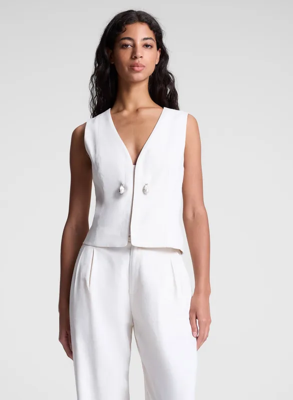 Leo Pearl Embellished Linen Vest sold by A.L.C.