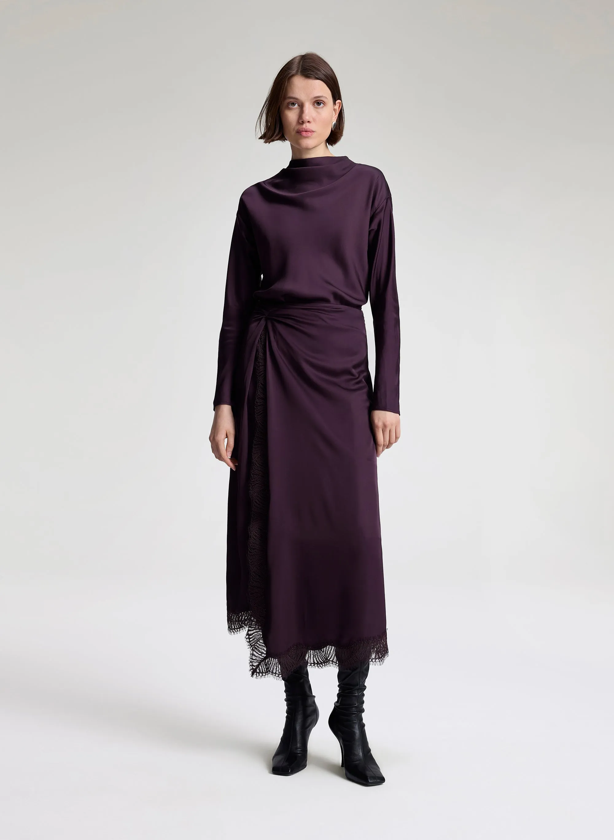 Bella Satin and Lace Midi Skirt sold by A.L.C.