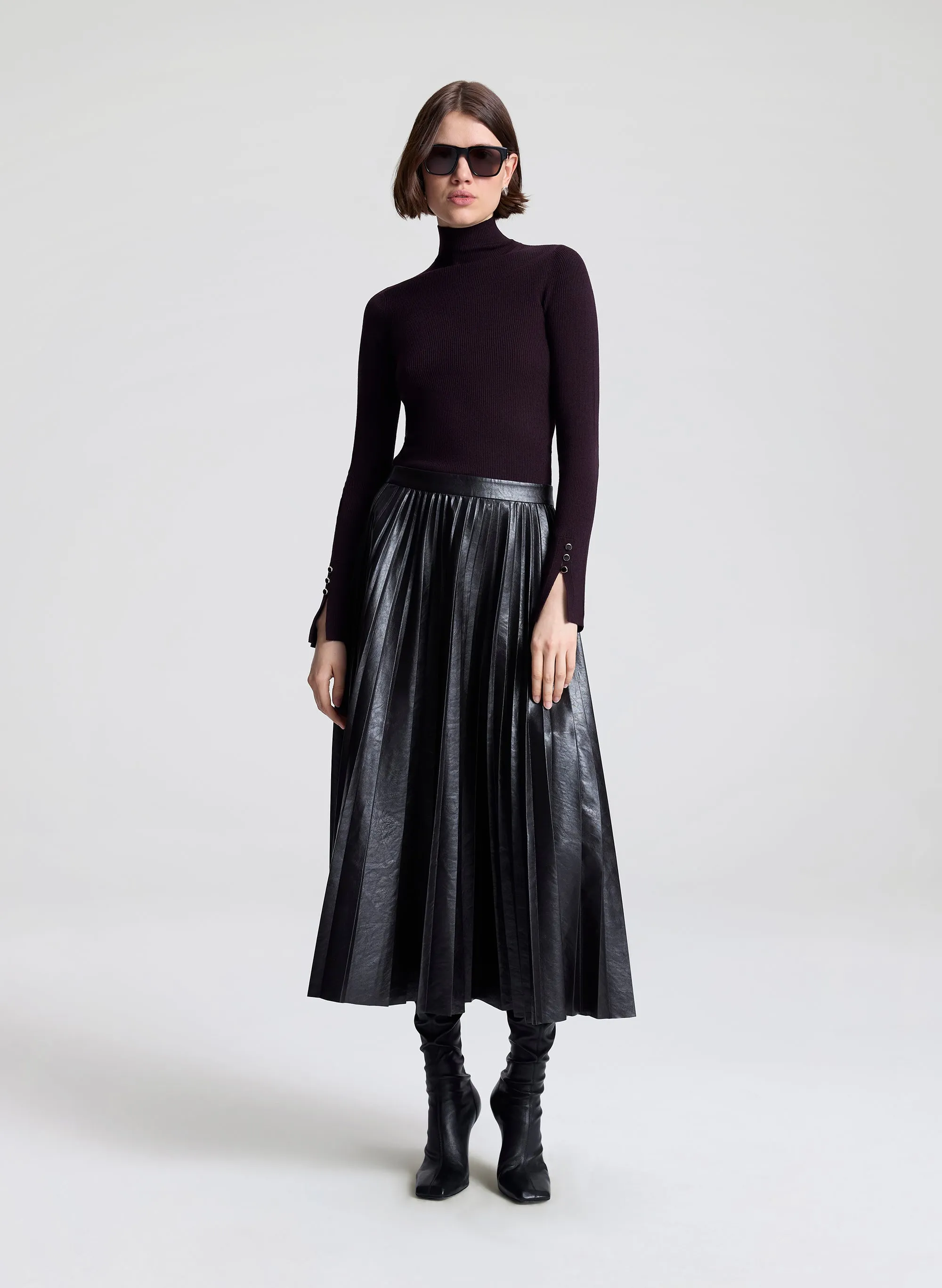 Etta Vegan Leather Midi Skirt sold by A.L.C.