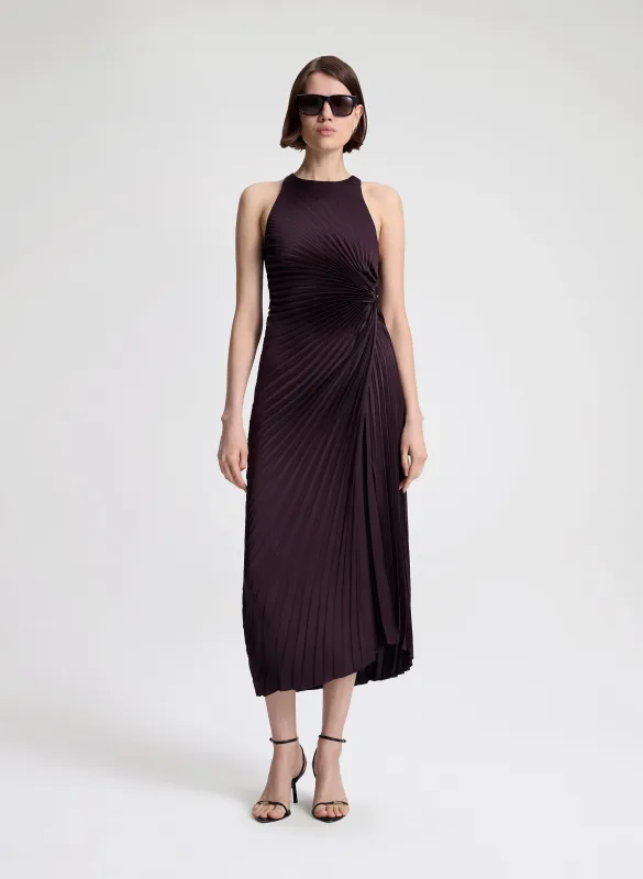 Reagan Satin Pleated Midi Dress sold by A.L.C.