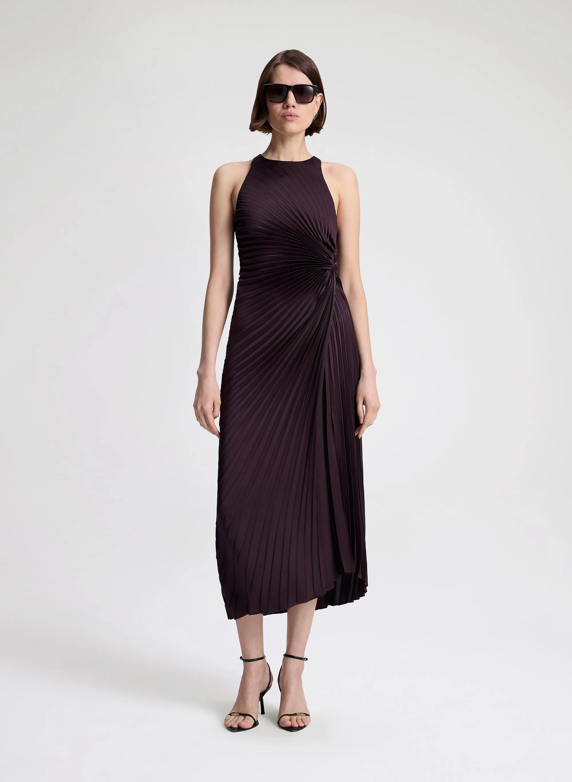 Reagan Satin Pleated Midi Dress sold by A.L.C.