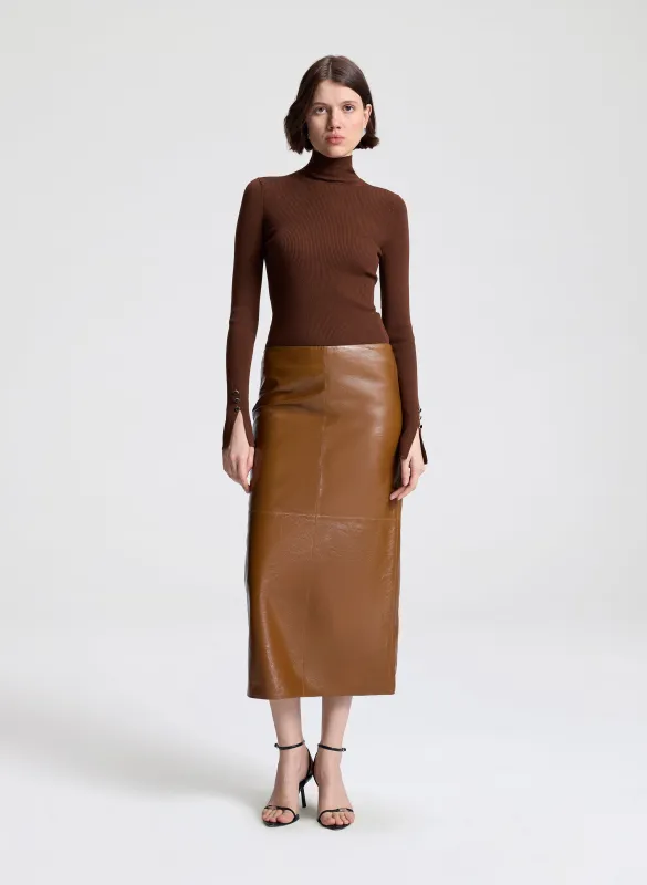 Marta Glossy Leather Midi Skirt sold by A.L.C.