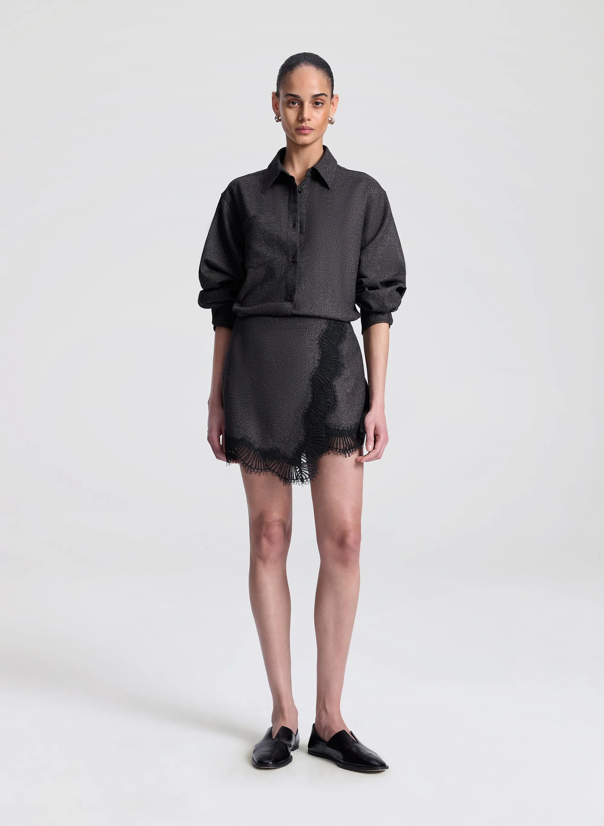 Sophia Wool Marled and Lace Mini Skirt sold by A.L.C.