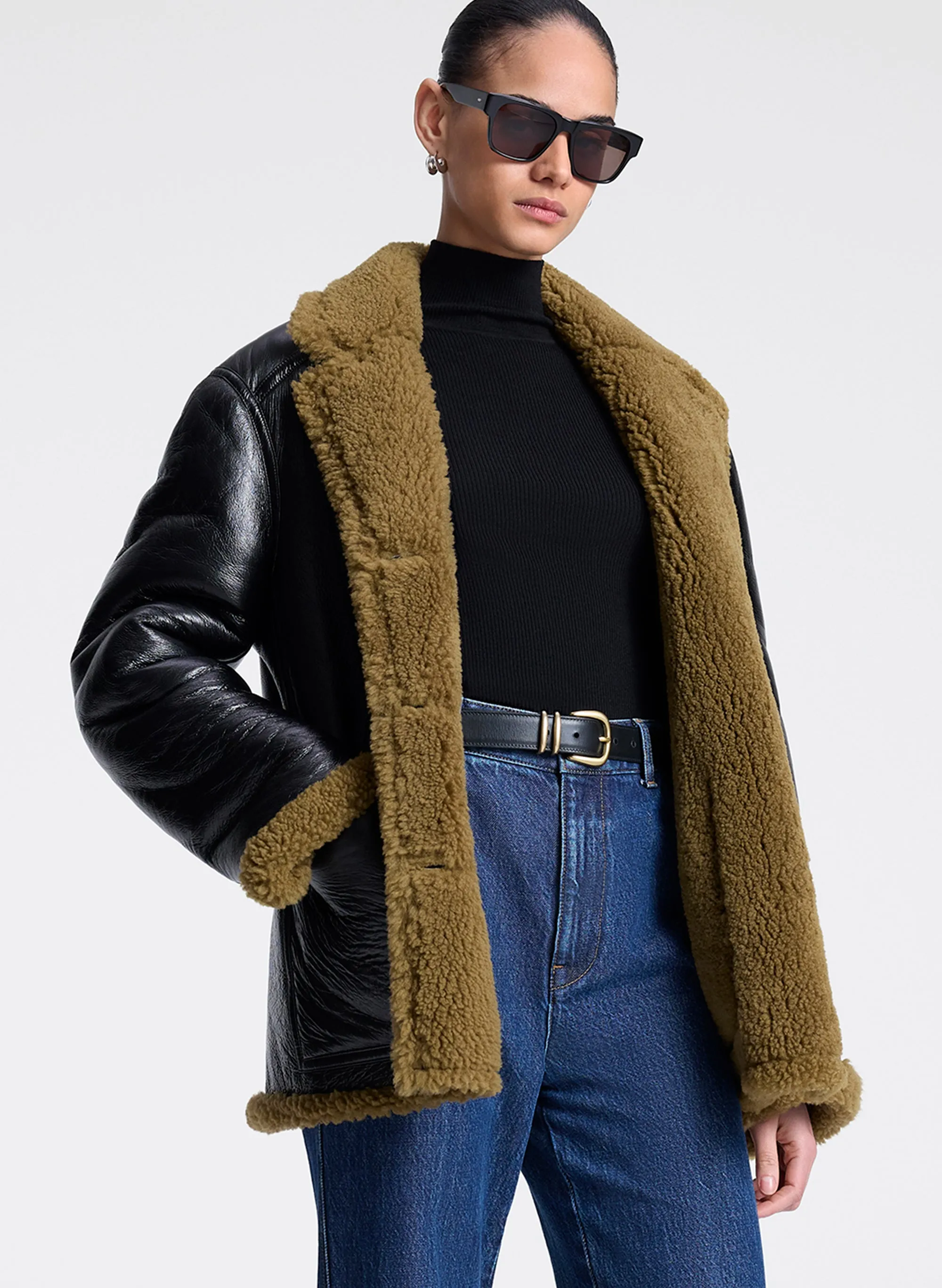 Ruth Glossy Leather and Shearling Reversible Coat sold by A.L.C.