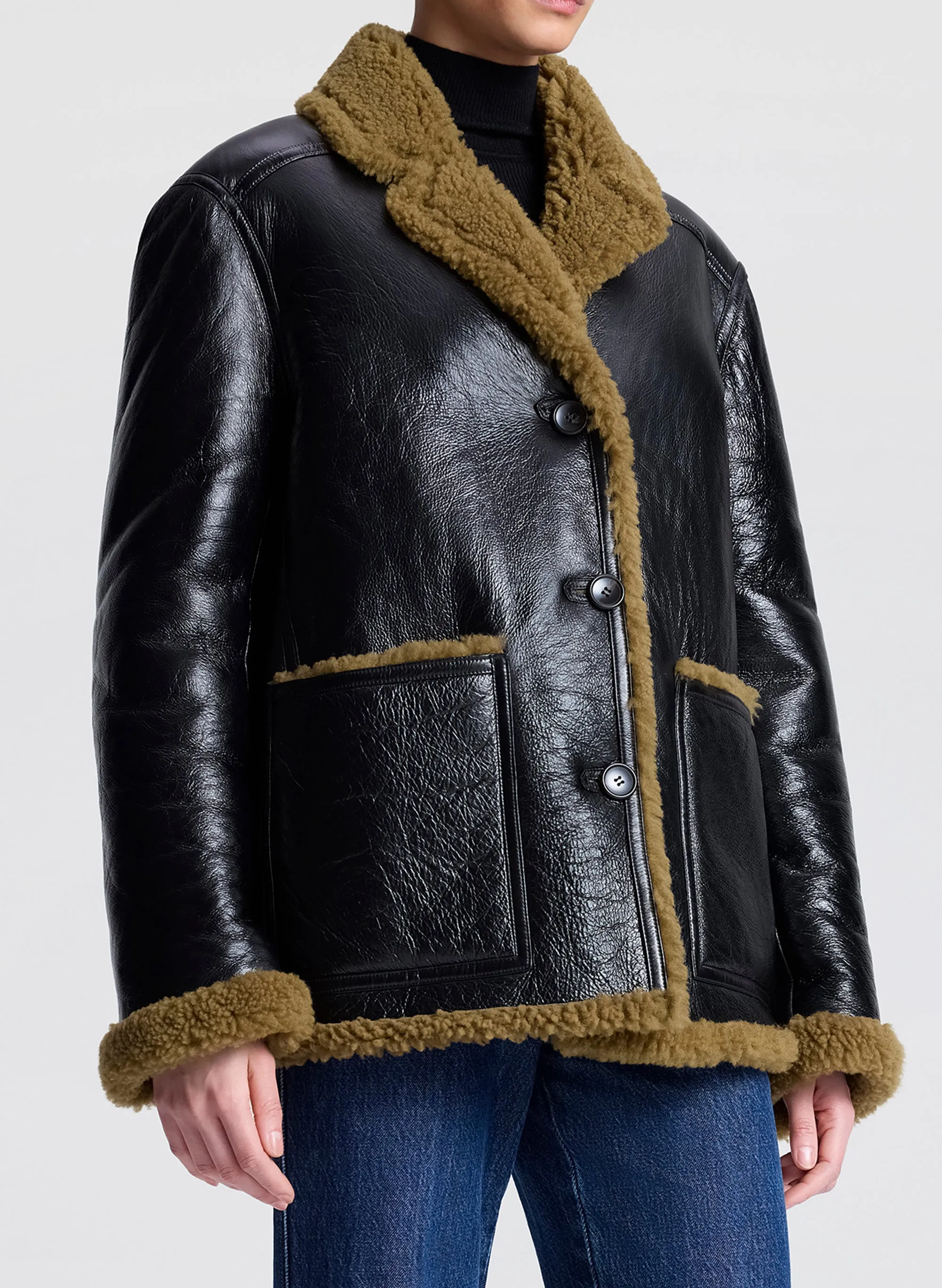 Ruth Glossy Leather and Shearling Reversible Coat sold by A.L.C. product image thumbnail 3