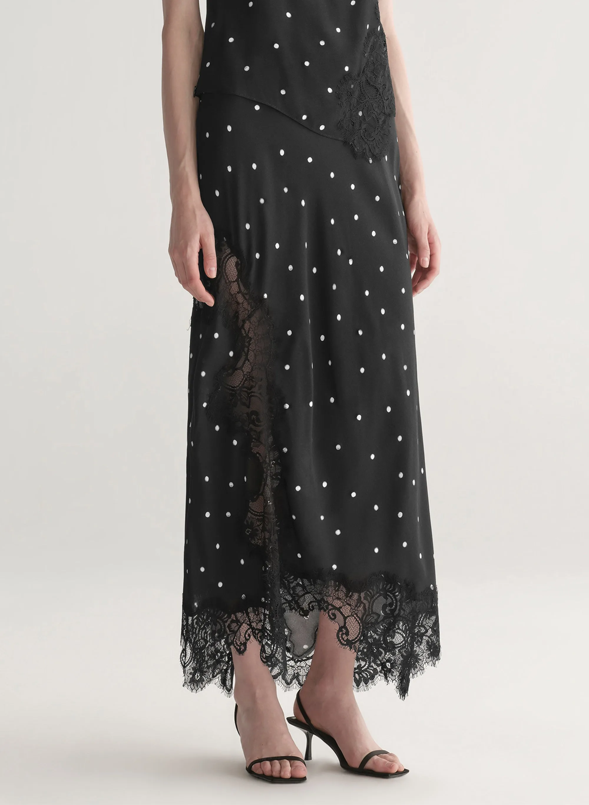 Olivia Polka Dot Crepe and Lace Midi Skirt sold by A.L.C. product image thumbnail 3