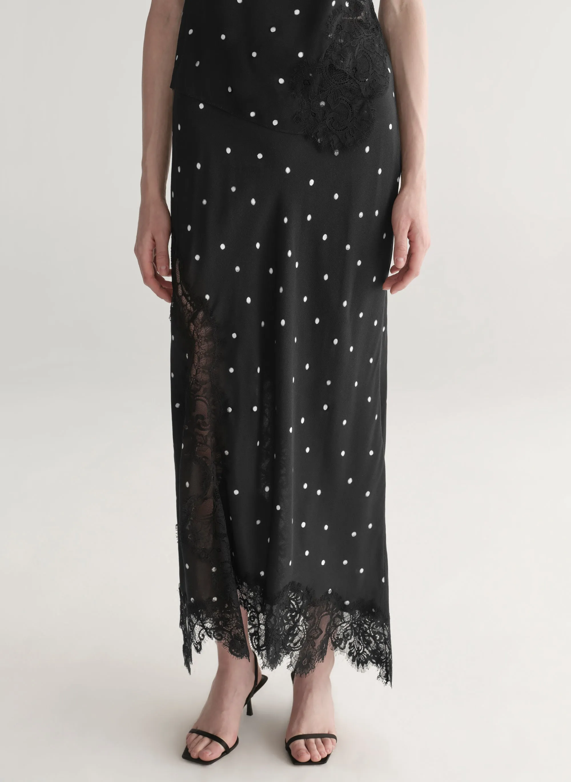 Olivia Polka Dot Crepe and Lace Midi Skirt sold by A.L.C. product image thumbnail 2