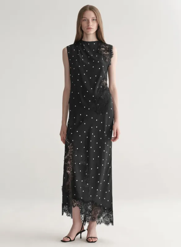 Olivia Polka Dot Crepe and Lace Midi Skirt sold by A.L.C.