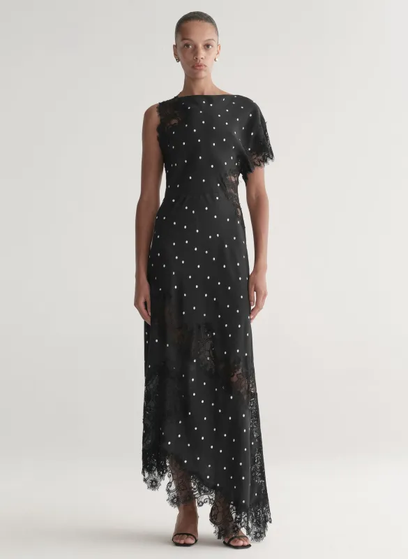 Alessia Polka Dot Crepe and Lace Maxi Dress sold by A.L.C.