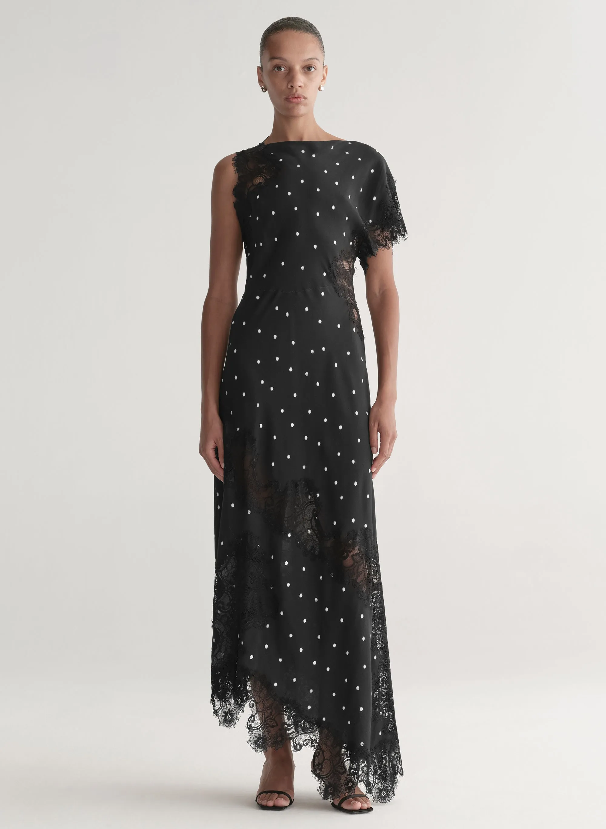 Alessia Polka Dot Crepe and Lace Maxi Dress sold by A.L.C.