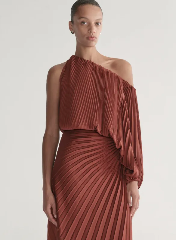 Mara Satin Pleated Asymmetric Top sold by A.L.C.