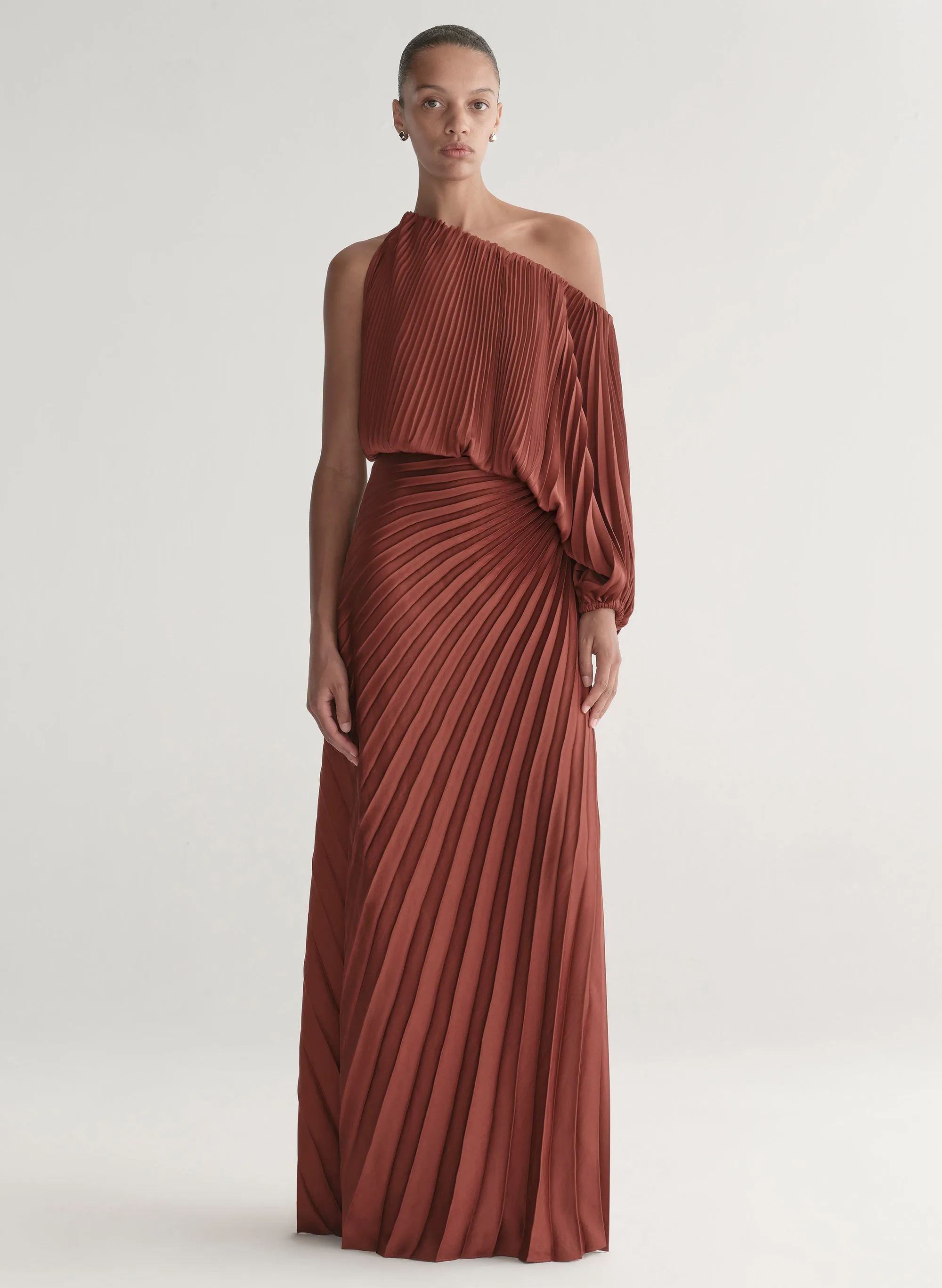 Bianca Satin Pleated Maxi Skirt sold by A.L.C.