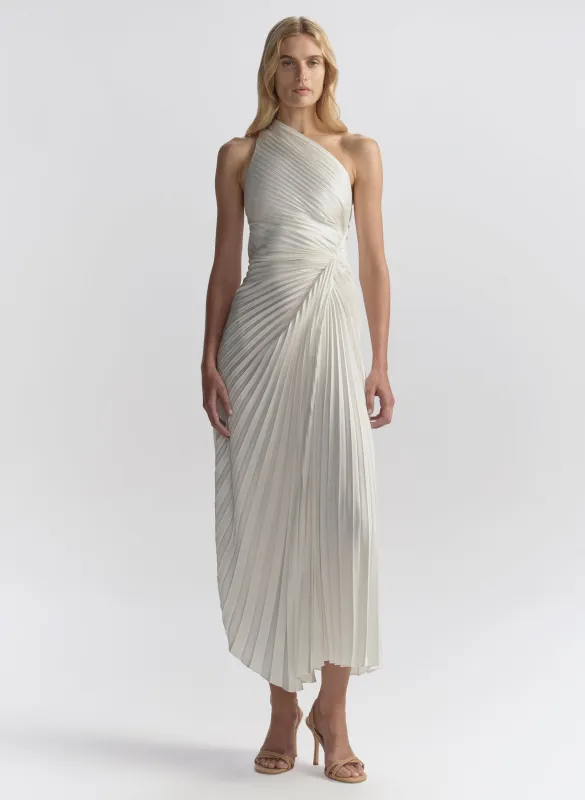 Lara Satin Pleated Midi Dress made by A.L.C.