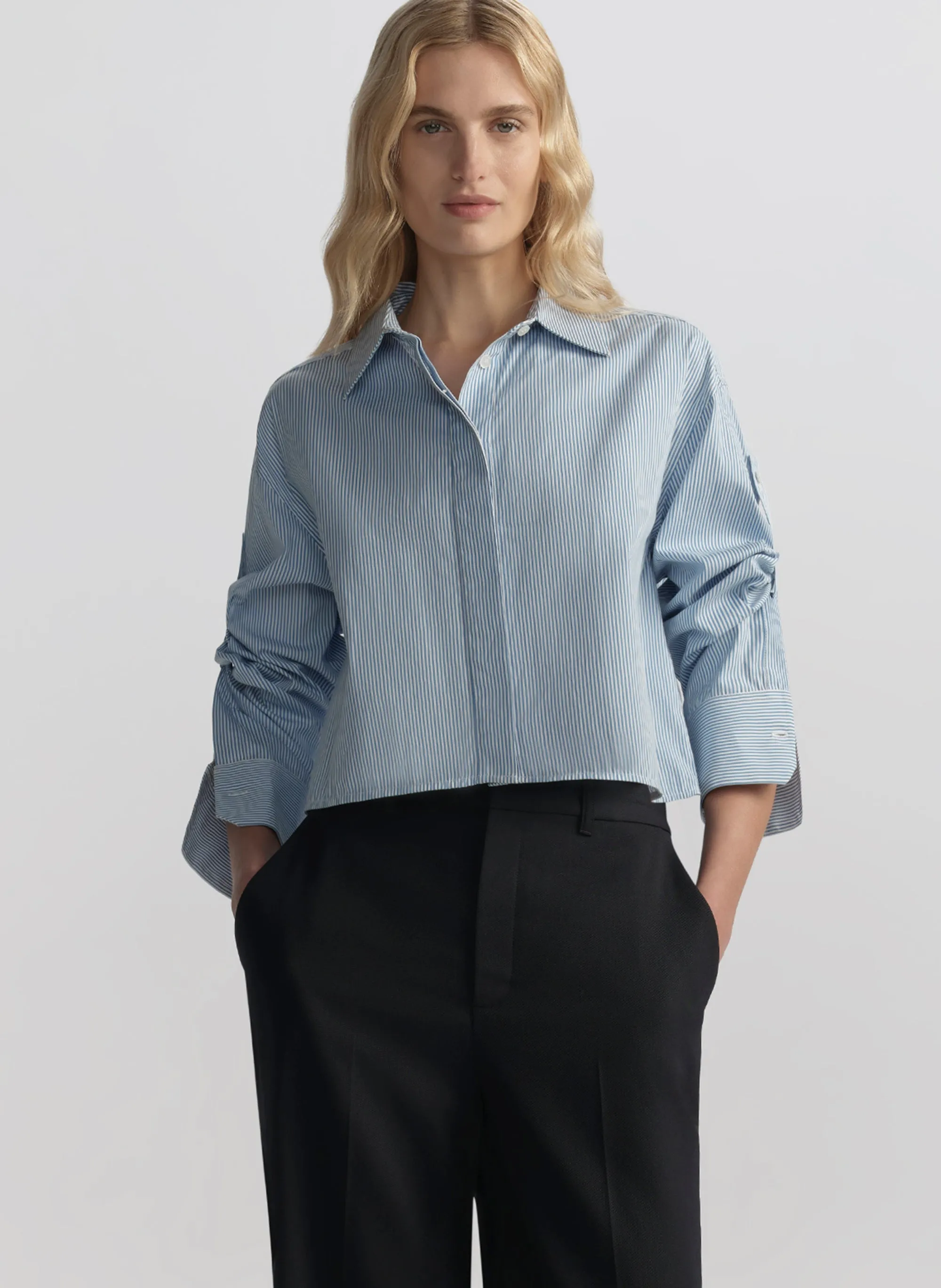 Maude Cropped Cotton Stripe Shirt sold by A.L.C.