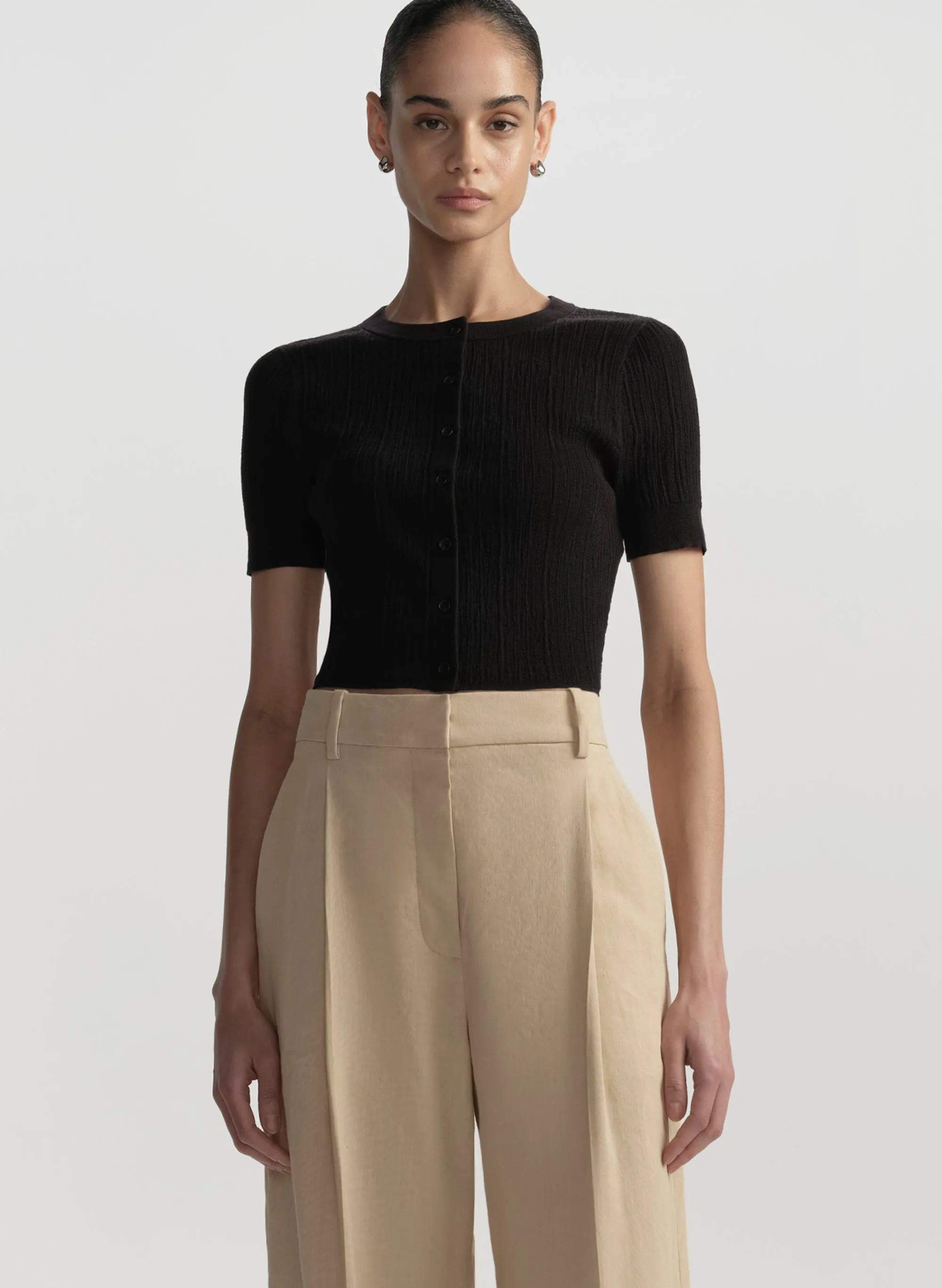 Lottie Fine Cotton Cropped Cardigan sold by A.L.C.