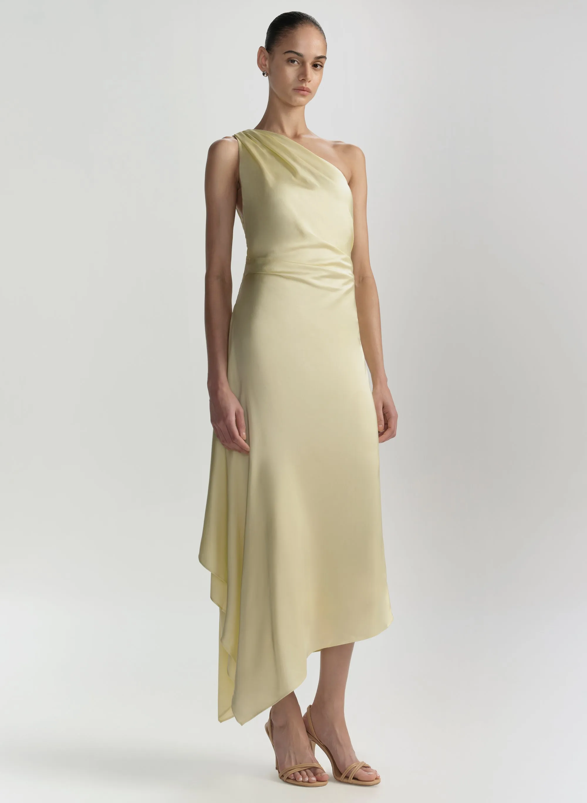 Lyn Satin One Shoulder Midi Dress sold by A.L.C.