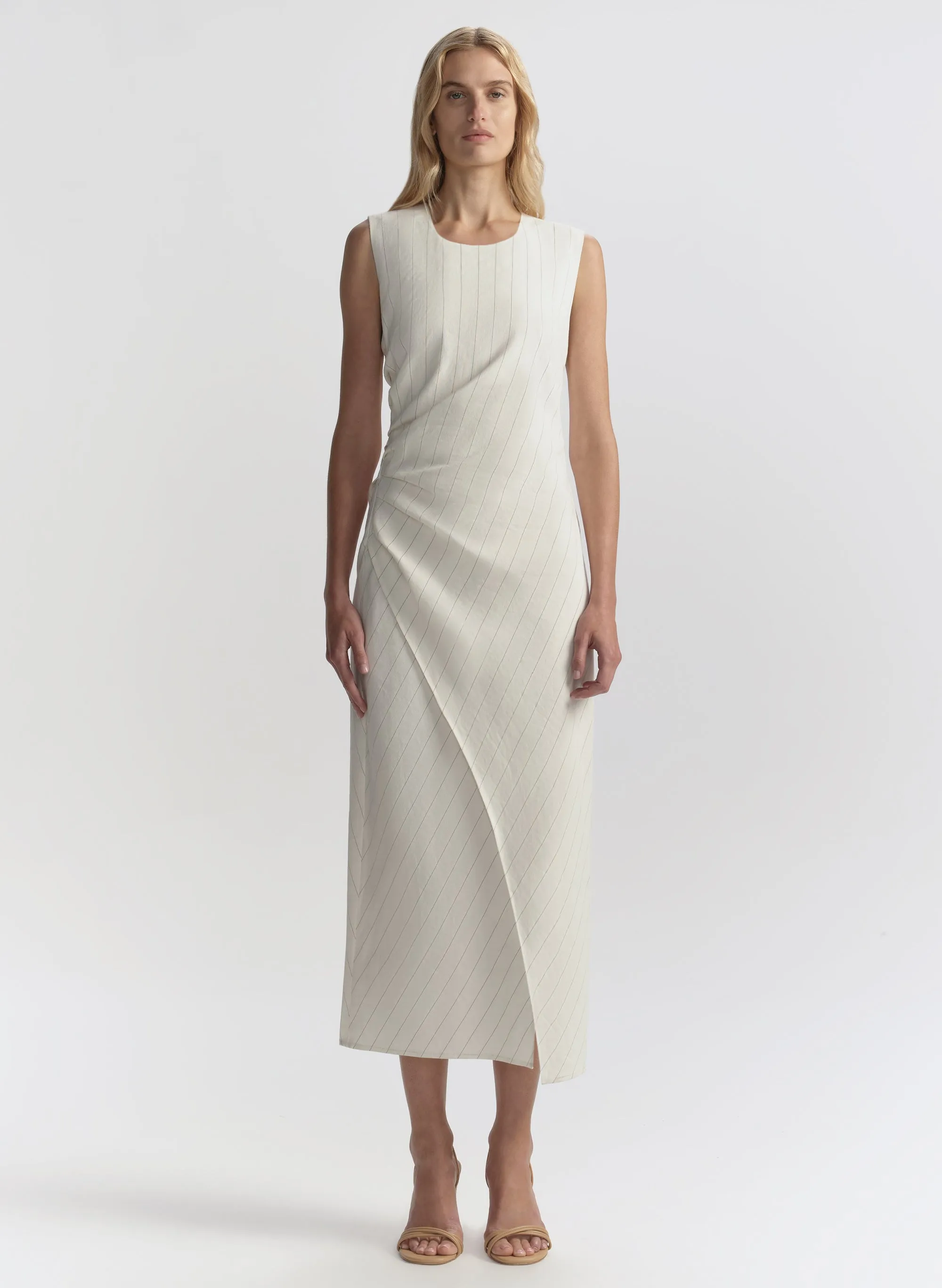 Caroline Linen Pinstripe Midi Dress sold by A.L.C.